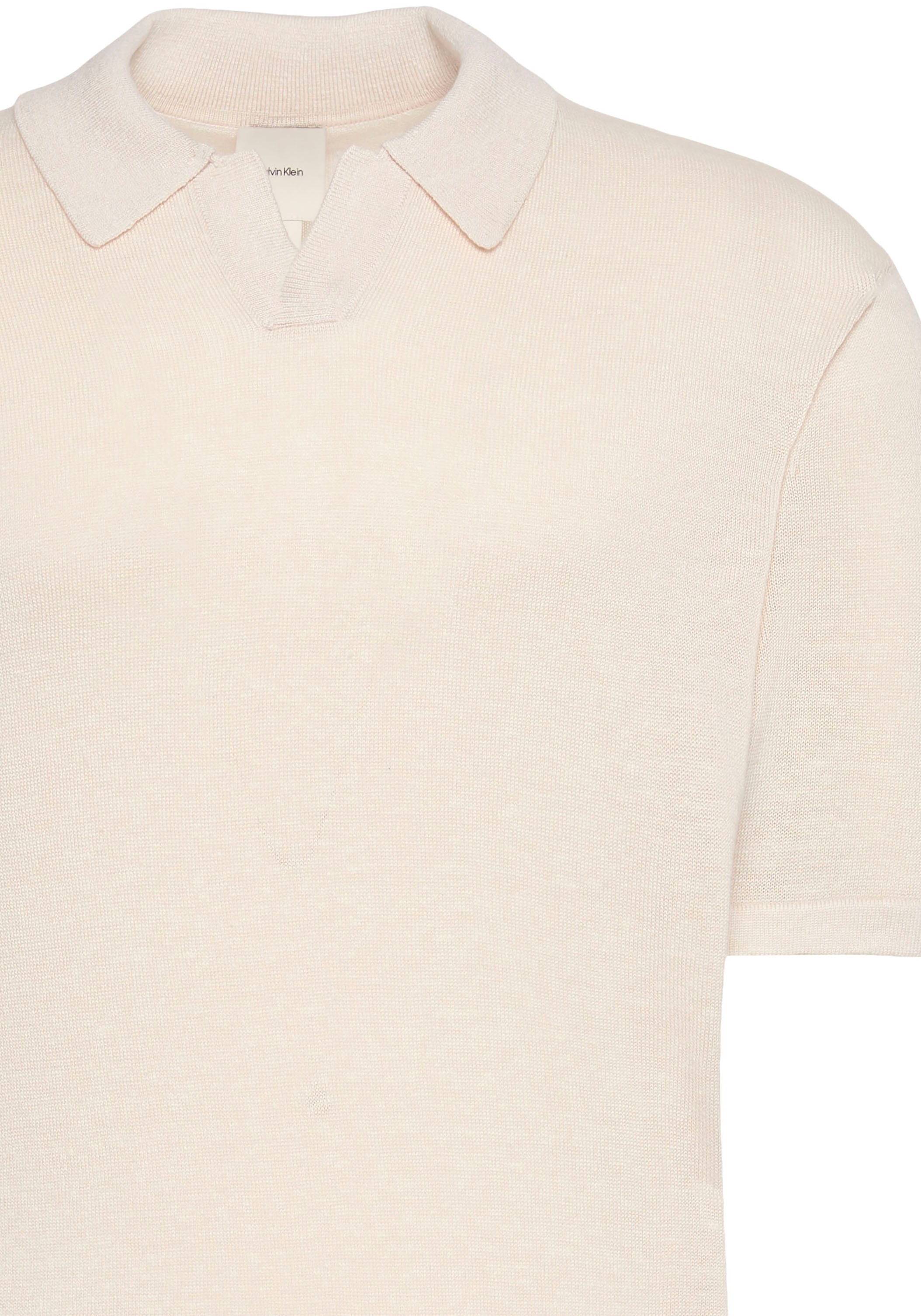 Kurzarmpullover CALVIN KLEIN, Herren, Gr. XL, sandweiß, Feinstrick, Obermaterial: 66% Leinen, 34% Polyacryl, unifarben, regular fit normal, V-Ausschnitt, abgesteppte Kante, Pullover, Feinstrick aus Leinenmix, Regular Fit, Polokragen 3
