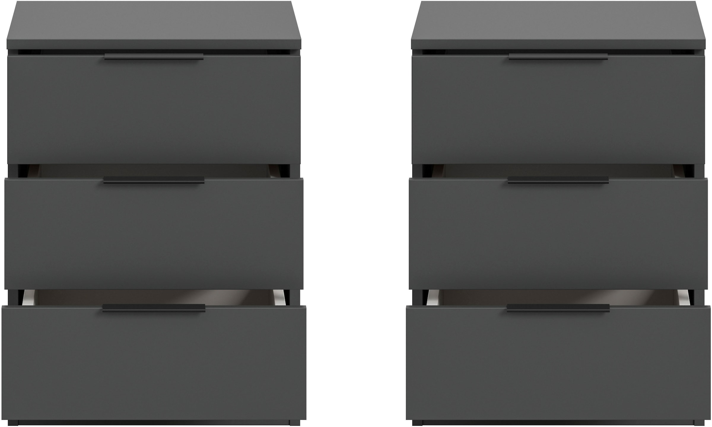 Home affaire Nachtkommode »Skarde 2 Nachttische, jeweils Breite: 45 cm« Set, Sie bekommen 2  Nachttische im Set, 2 Stk. tlg. Skarde, 2er Set Nachtkommoden, 3 Schubkästen, anthrazit
