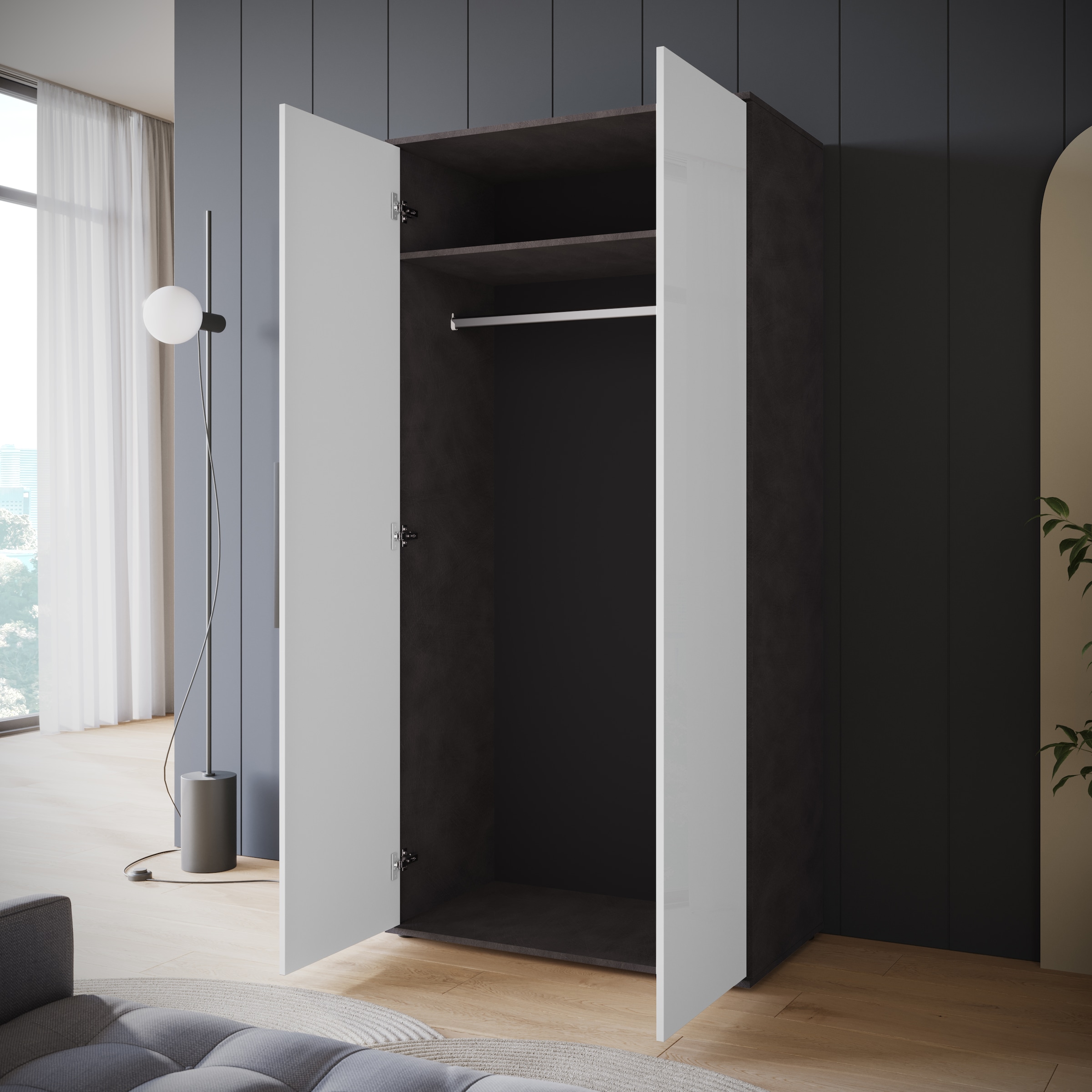 INOSIGN Kleiderschrank »LAGOS Wäscheschrank, Garderobe, schwarze Griffe, Made in Europe«, Moderner Drehtürenschrank, FSC-zertifiziert, Schlafzimmerschrank
