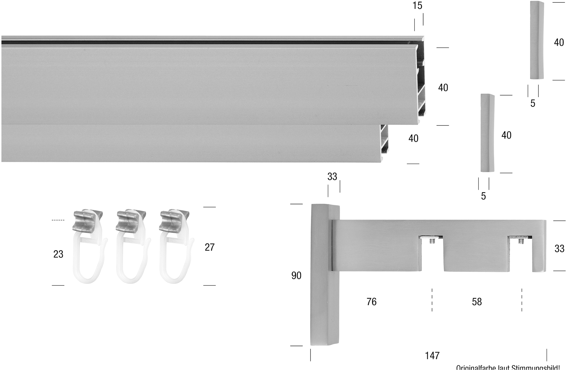 GARESA Innenlaufschiene »FLAT«, 2 läufig-läufig, Wunschmaßlänge, Rechteckprofil, Wandmontage, perfekter Lauf, modern, verlängerbar