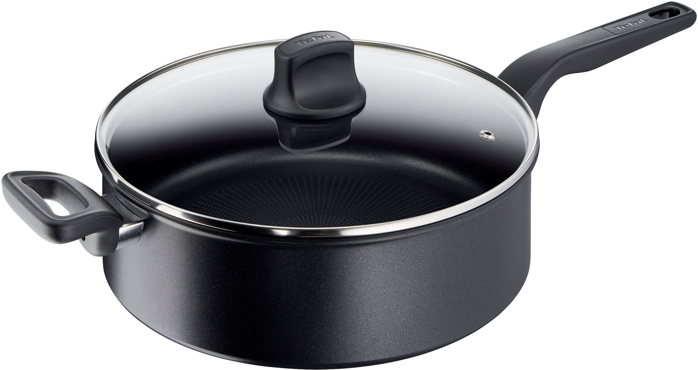 Tefal Schmorpfanne "Hard Titanium Pro", Aluminium, Induktionspfanne, Temperaturanzeiger, Made In France, Glasdeckel,28 c