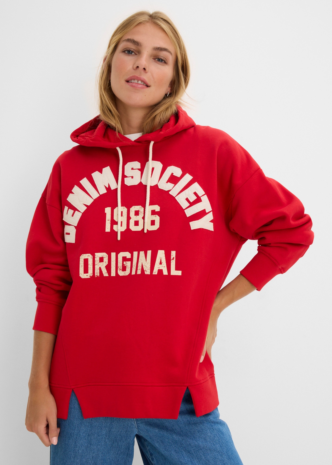 bonprix Hoodie, Oversize-Passform, mit Druck, Langarm, aus Baumwolle, im Casual-Stil
