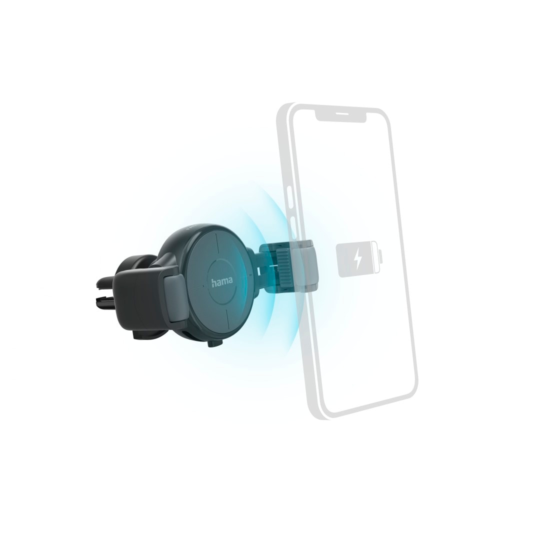 Hama Wireless Charger »Kfz Handy Ladegerät Set mit Halterung, KFZ Adapter und Ladekabel, Grau«, Qi-Technologie, Wireless Charging