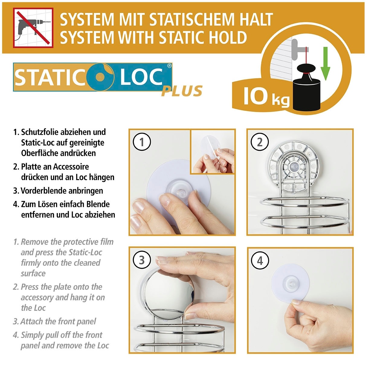 WENKO Toilettenpapierhalter »Static-Loc® Plus Osimo«, mit Deckel, Befestigen ohne Bohren