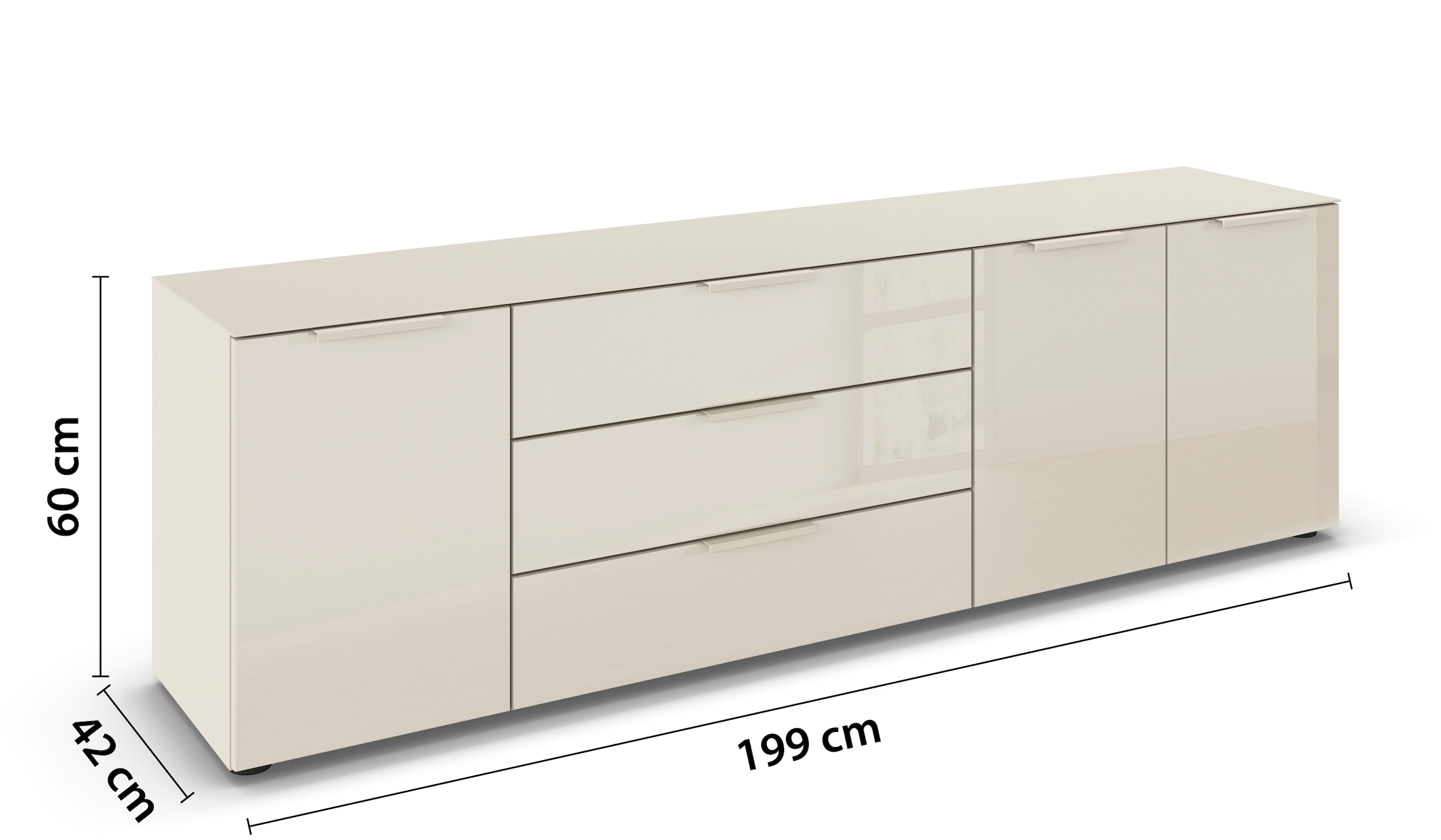 rauch Kombikommode »Kommode Türkommode Sideboard Kombikommode FLIPP mit Glasfront«, (Breite 200 cm mit 2 Einlegeböden), 3-türig, 3 Schubladen, Soft-Close-Funktion, Oberboden und Front Glas