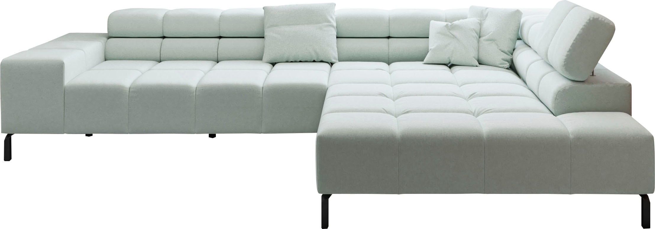 INOSIGN Ecksofa »Ancona New, wahlweise motorische Sitztiefenverstellung, auch in Cord«, feine Steppung, mit Kopfteilverstellung, 3 Zierkissen, L-Form