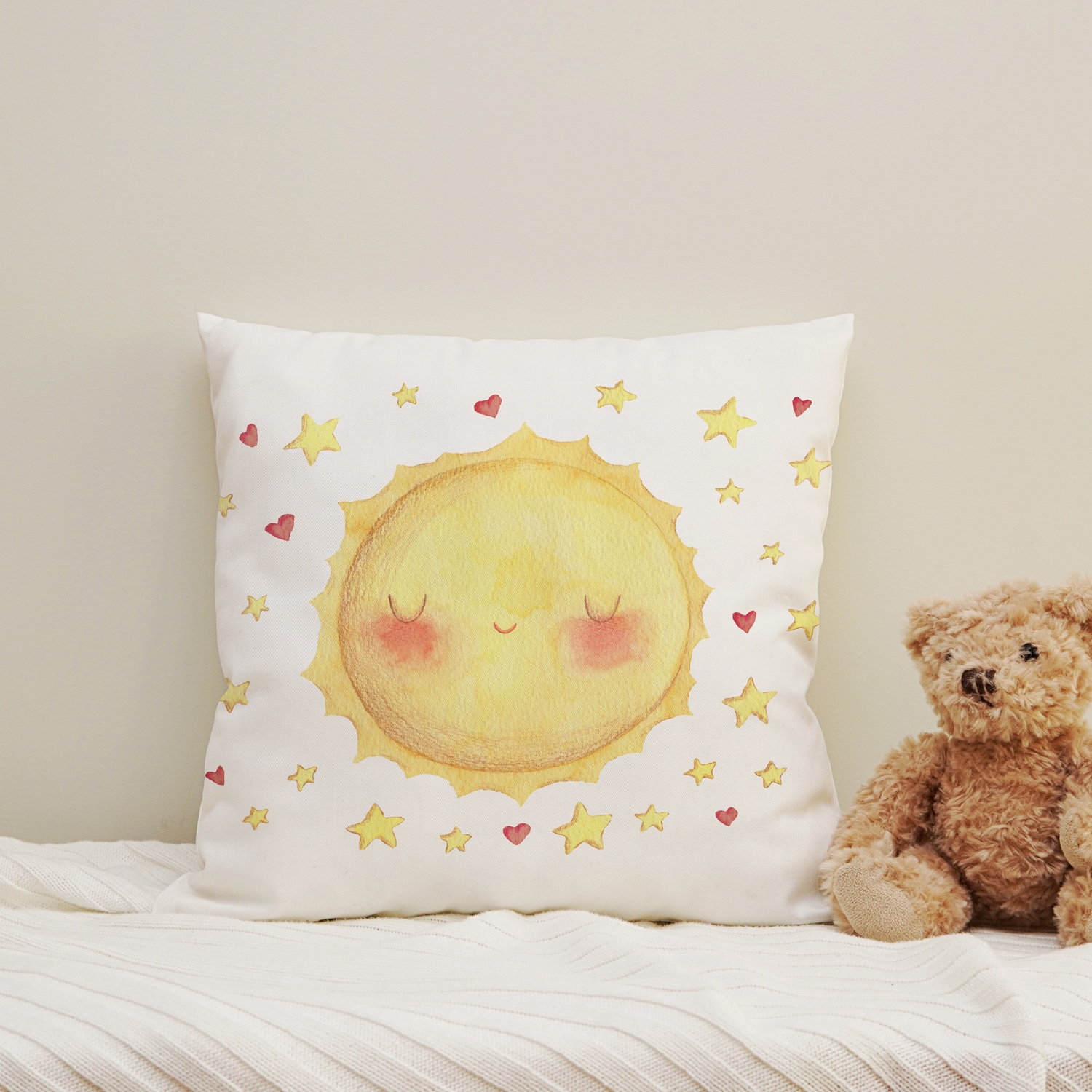 queence Dekokissen "Vollmond mit Gesicht" Kissenhülle mit HD Premium Druck, geruchsneutral, 40x40cm
