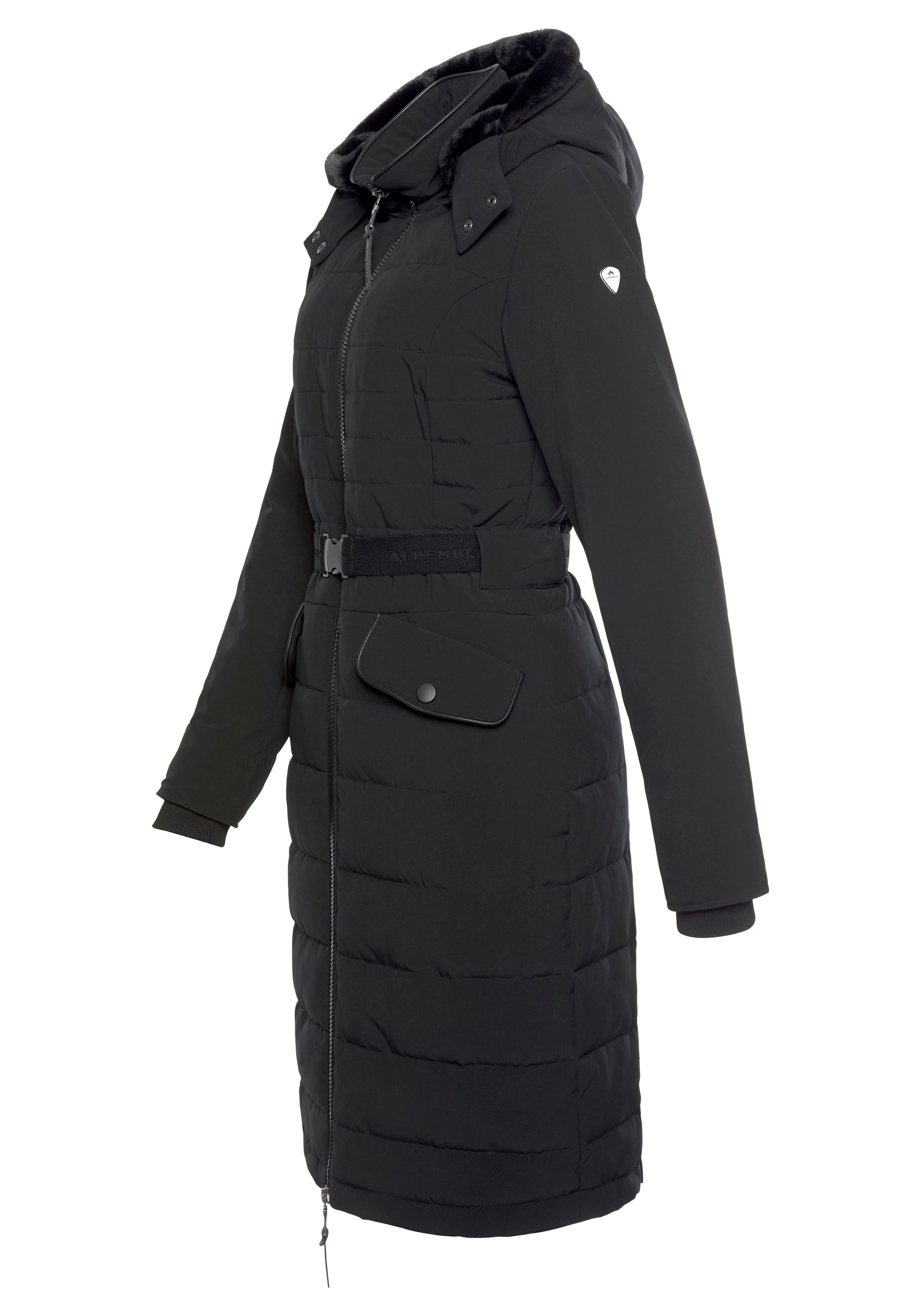 ALPENBLITZ Steppmantel »Oslo long«, abnehmbarer & auf Kuschel-Kapuze Markenprägung Mantel BAUR Gürtel für mit dem kaufen 
