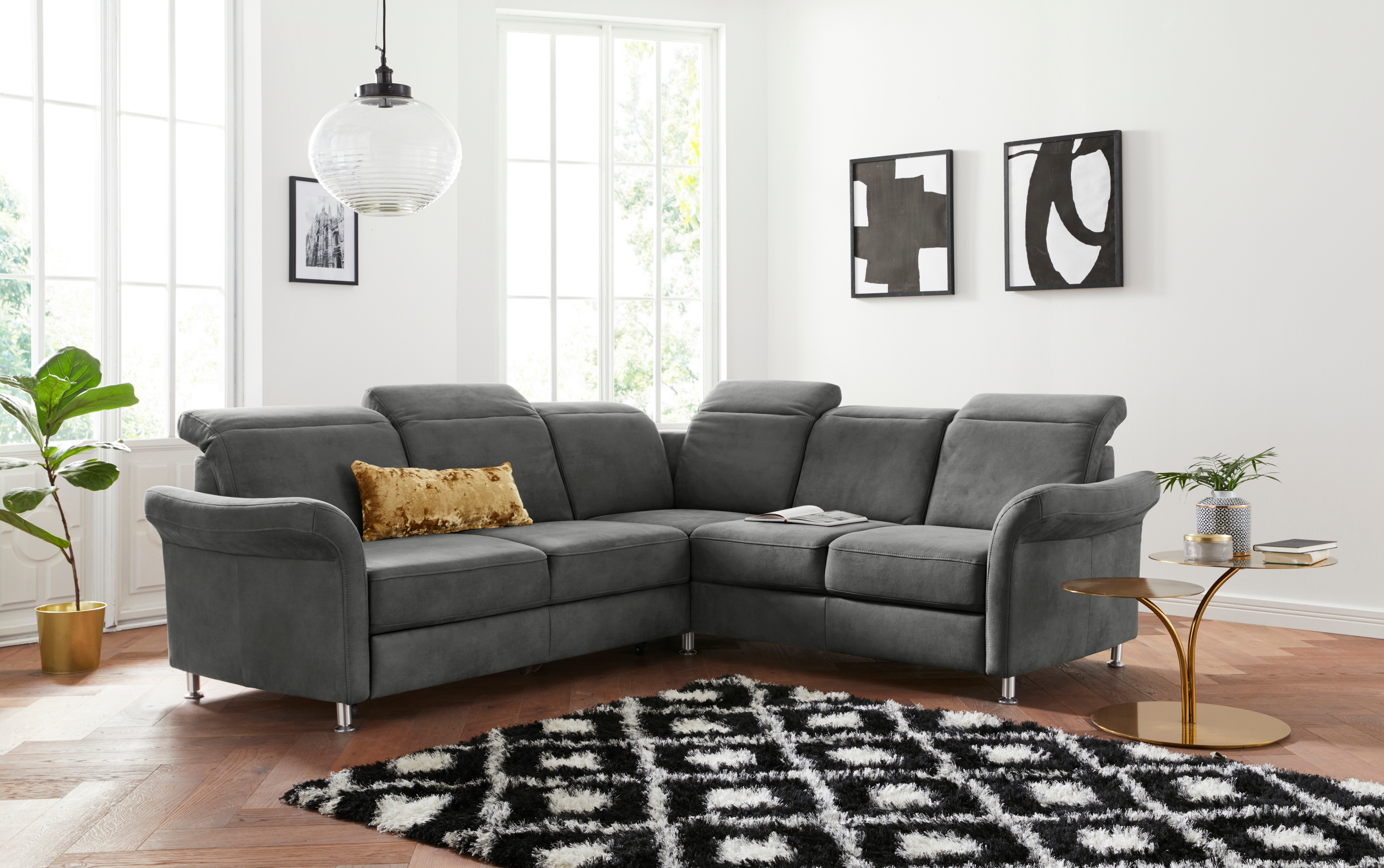 sit&more Ecksofa "Darwin L-Form" inklusive Federkern, wahlweise mit Kopfteilverstellung, Schlaffunktion