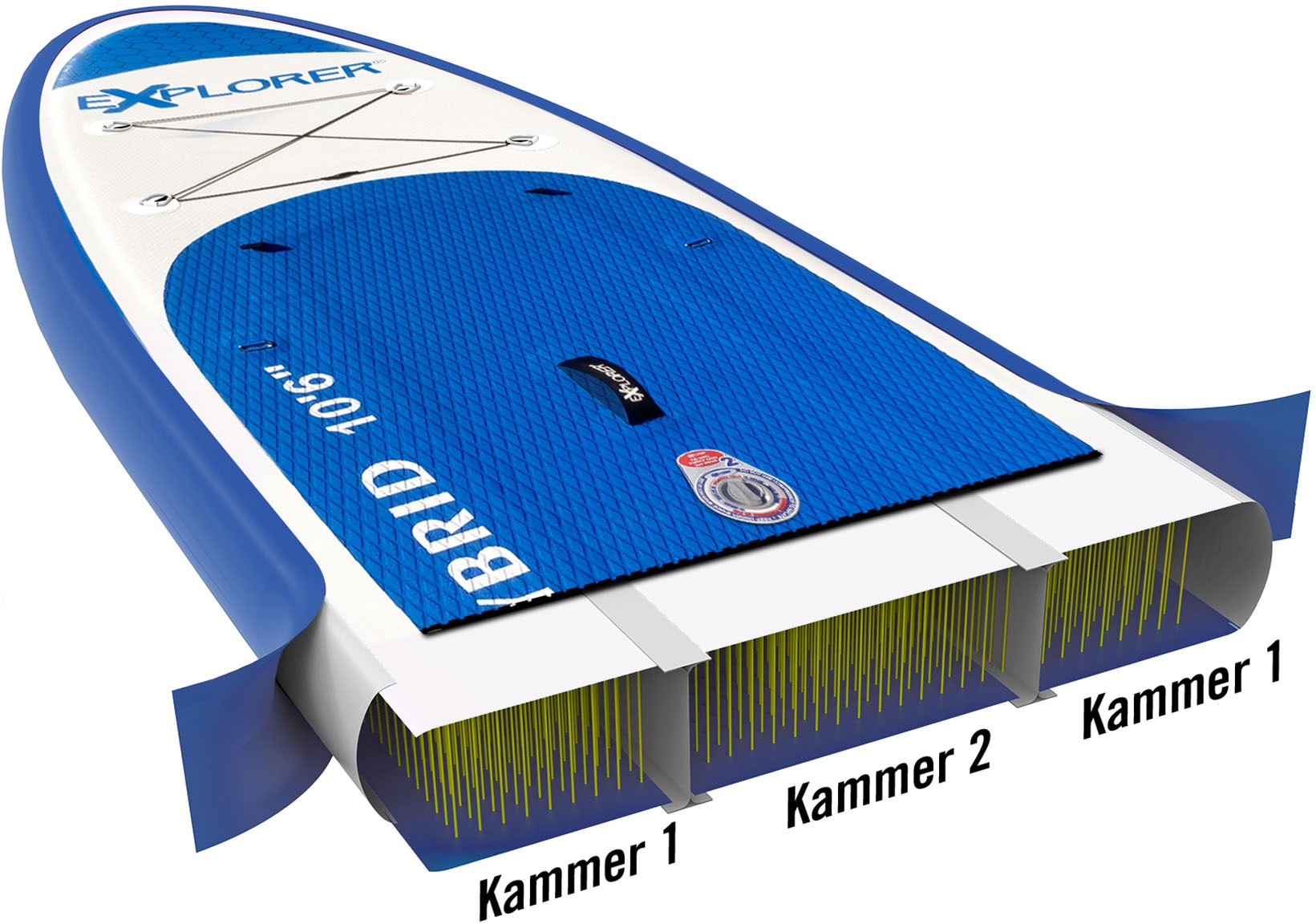EXPLORER Inflatable SUP-Board »Hybrid 10.6 Doppelkammer Komplettset«, (9 tlg.),  mit Paddel, Kajaksitz, Pumpe, Fangleine, Packsack auf Rechnung bestellen |  BAUR | SUP-Boards