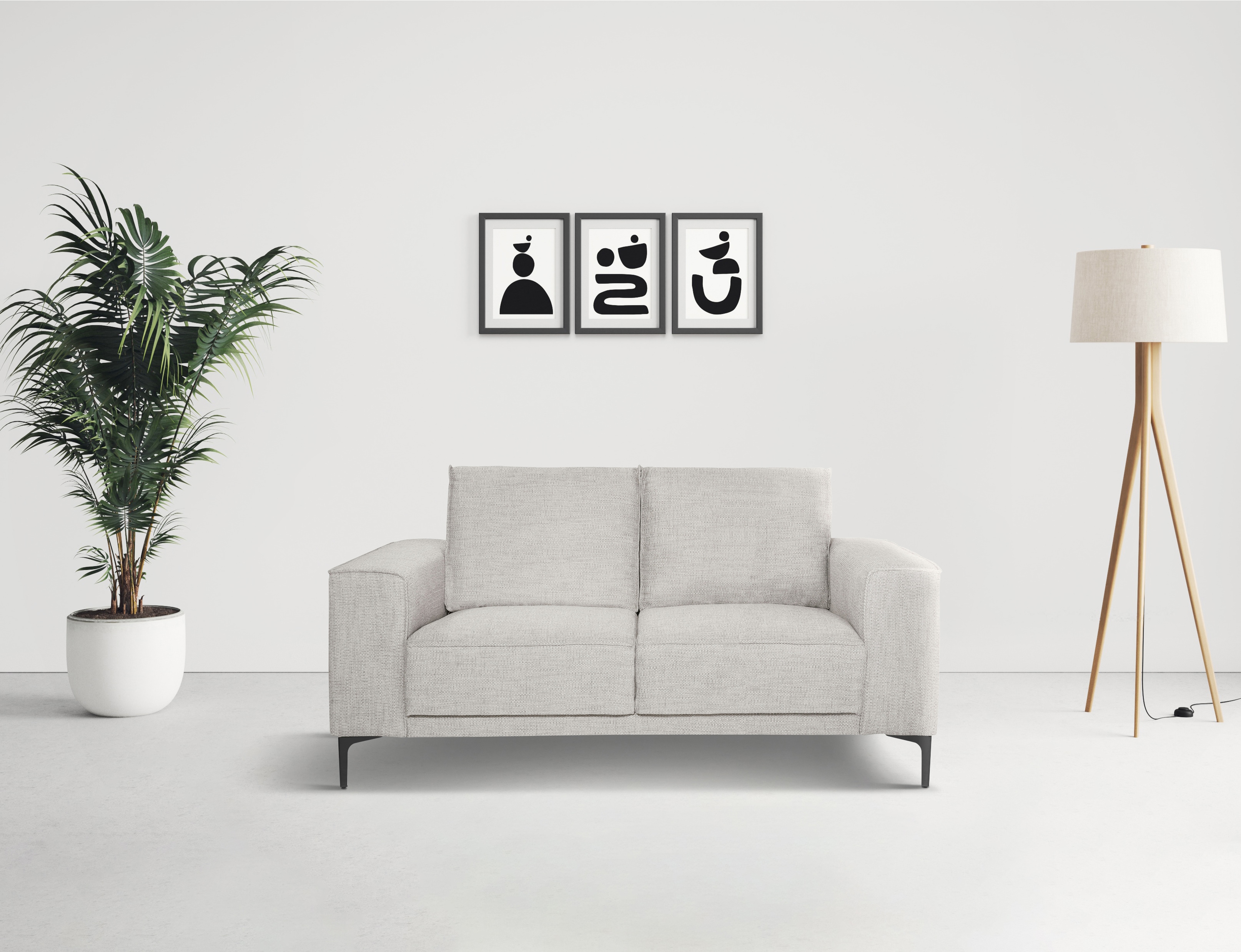 OTTO home 2-Sitzer "OLAND Flachgewebe, Sofa, B: 164 cm, Skandi-Design" 164 cm, Wellenunterfederung, Skandi-Design, Metallfüße