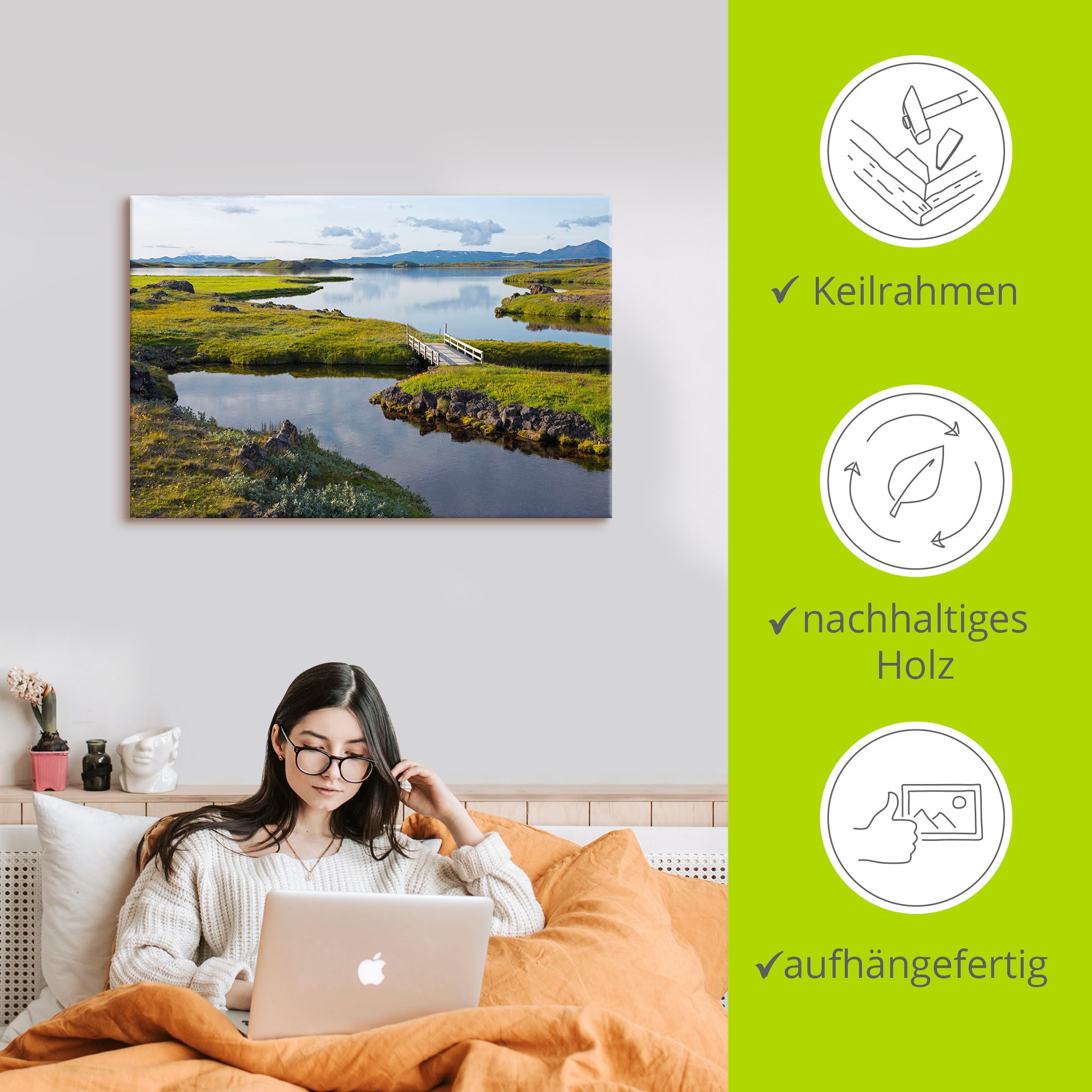 Artland Leinwandbild »Myvatn«, Seebilder, (1 St.), auf Keilrahmen gespannt