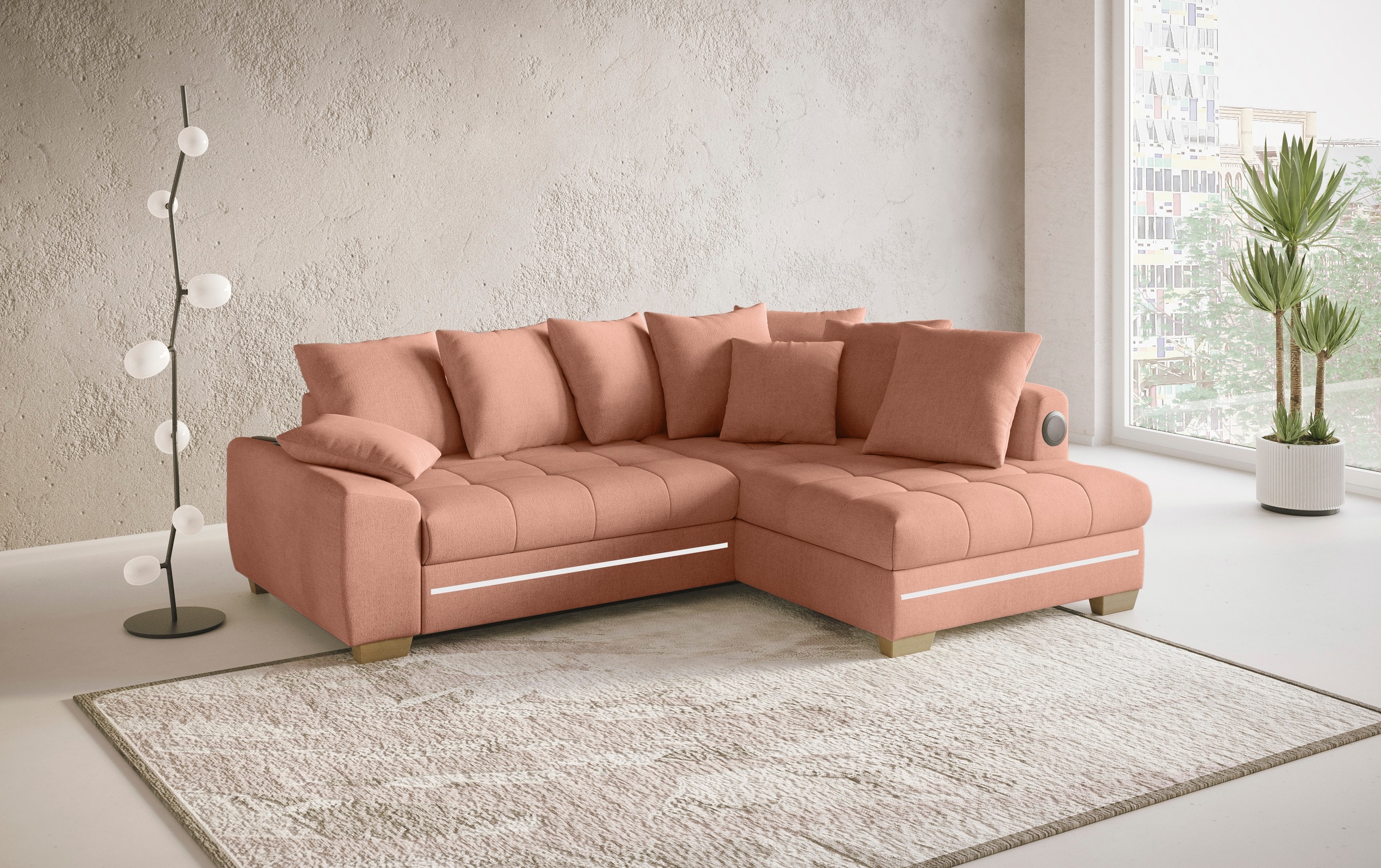 Mr. Couch Ecksofa »Nikita II, L-Form«, RGB-LED, Bluetooth-Soundsystem, wahlweise mit Bett, Bettkasten