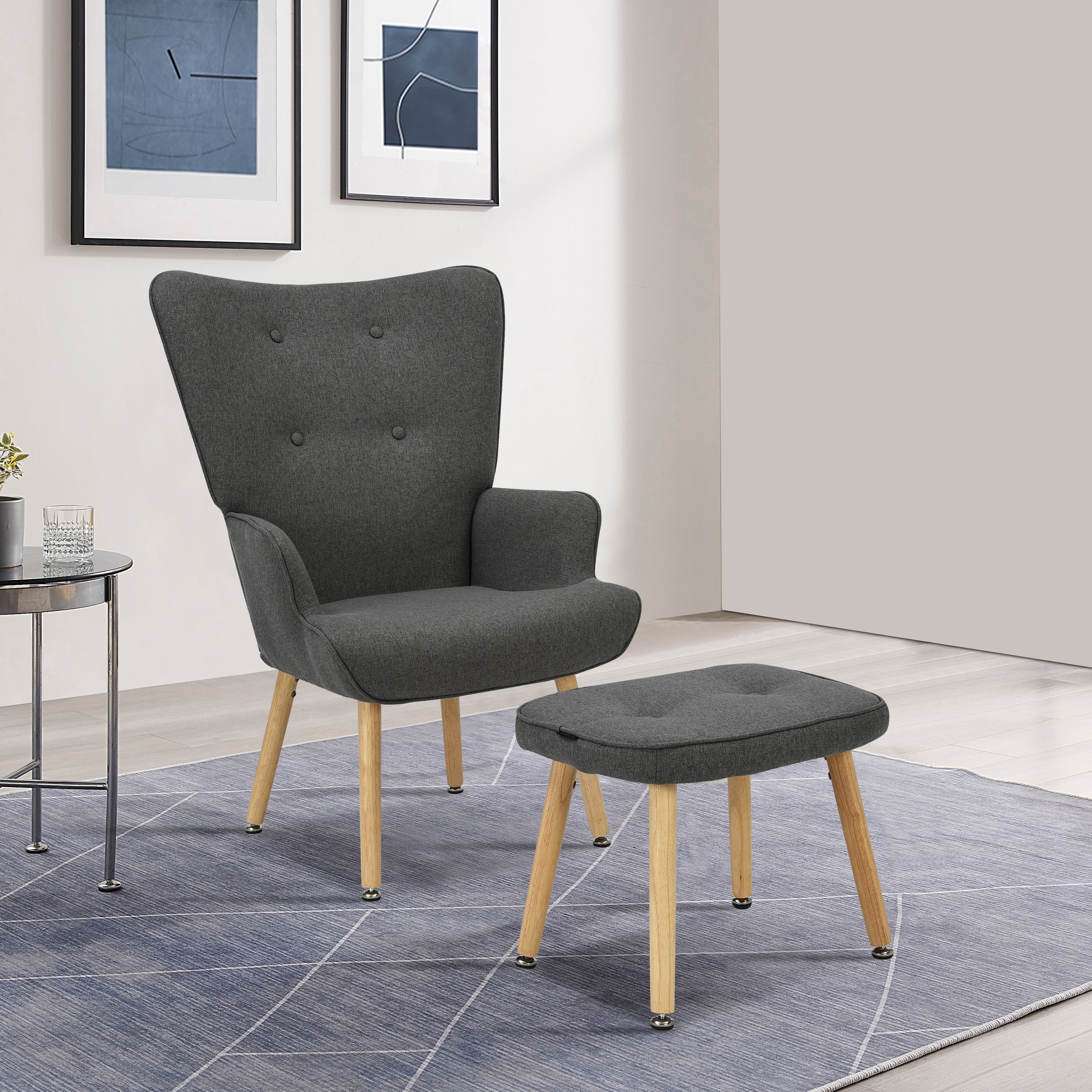 OTTO home Ohrensessel "PERHAM, Sessel mit Hocker im Set, Knopfheftung, Mass günstig online kaufen