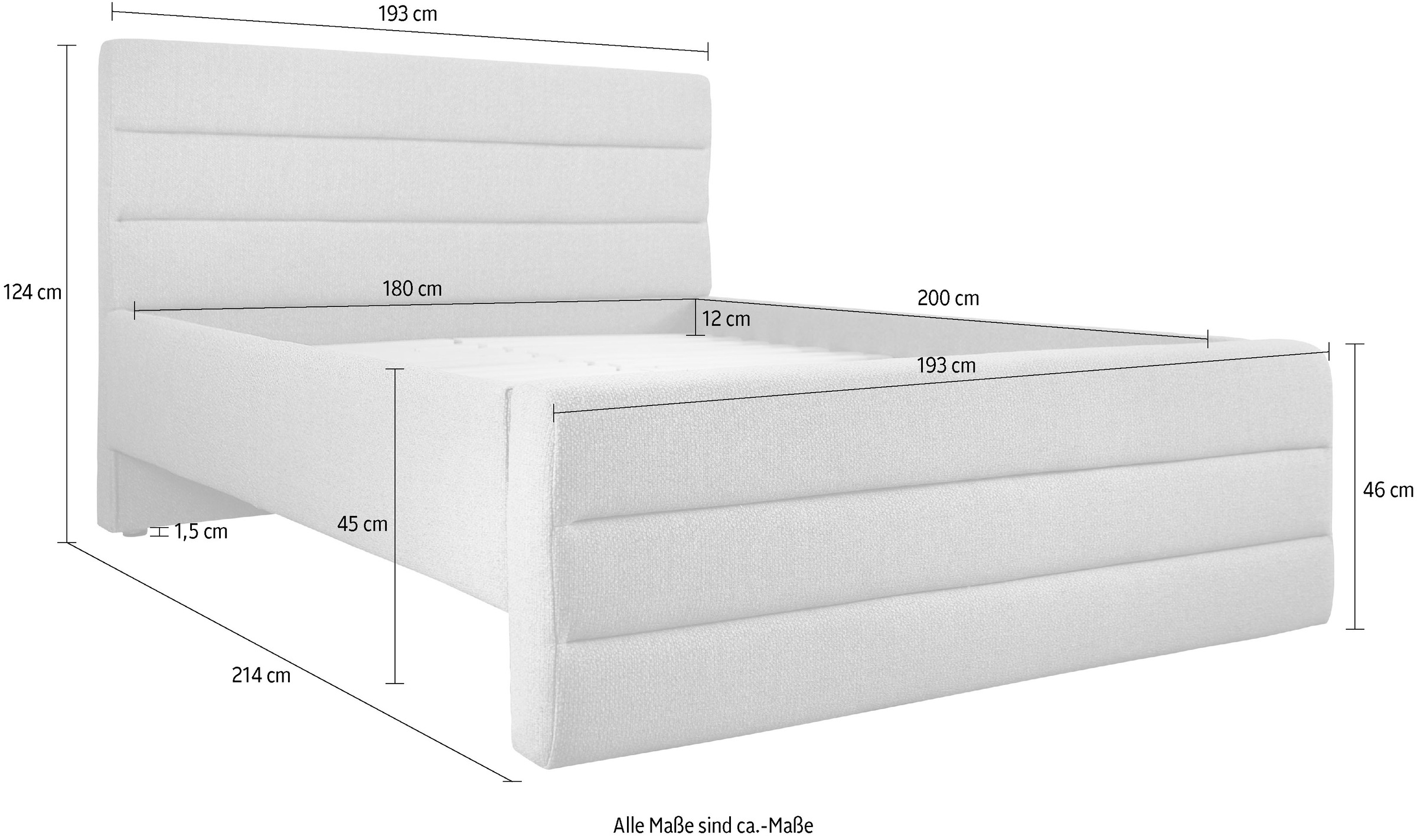 OTTO products Polsterbett »Merrit«, Quernaht im Kopf- und Fußteil, in 5 Breiten, auch in 220 cm Länge