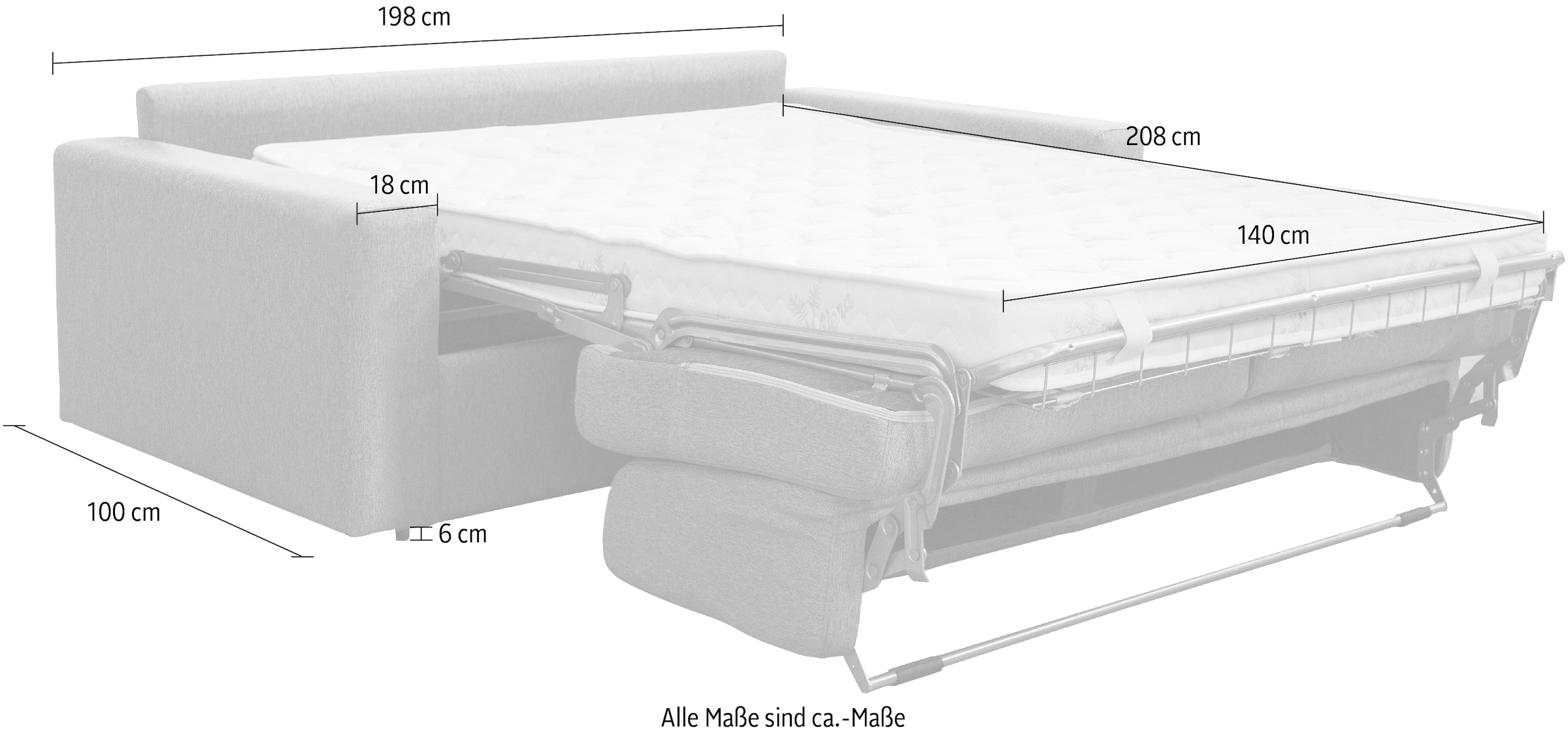 Nias Italia Schlafsofa »Bari«, cm Bettunterbau, klappbaren Liegefläche | Matratze 140/208 BAUR inklusive und