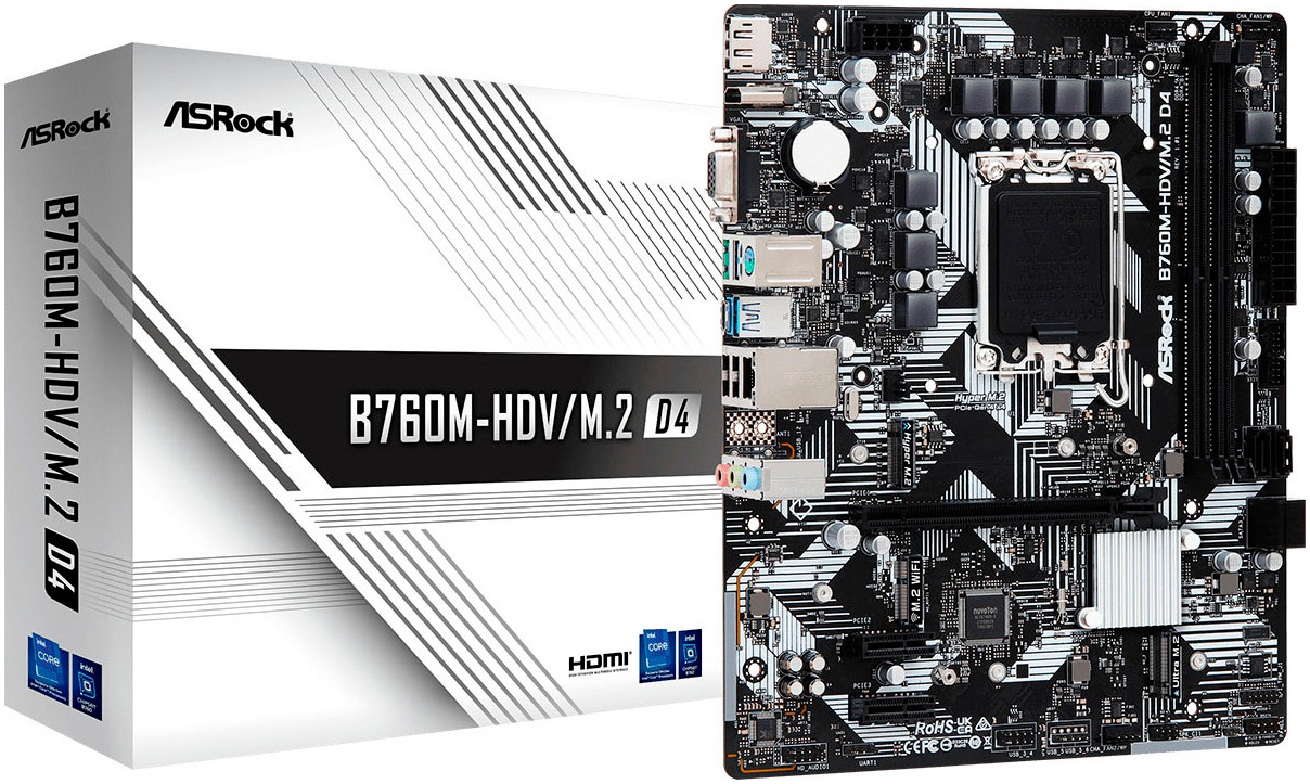 ASROCK Mainboard "B760M-HDV/M.2 D4", B:20,1cm T:24,4cm, schwarz, Mainboards