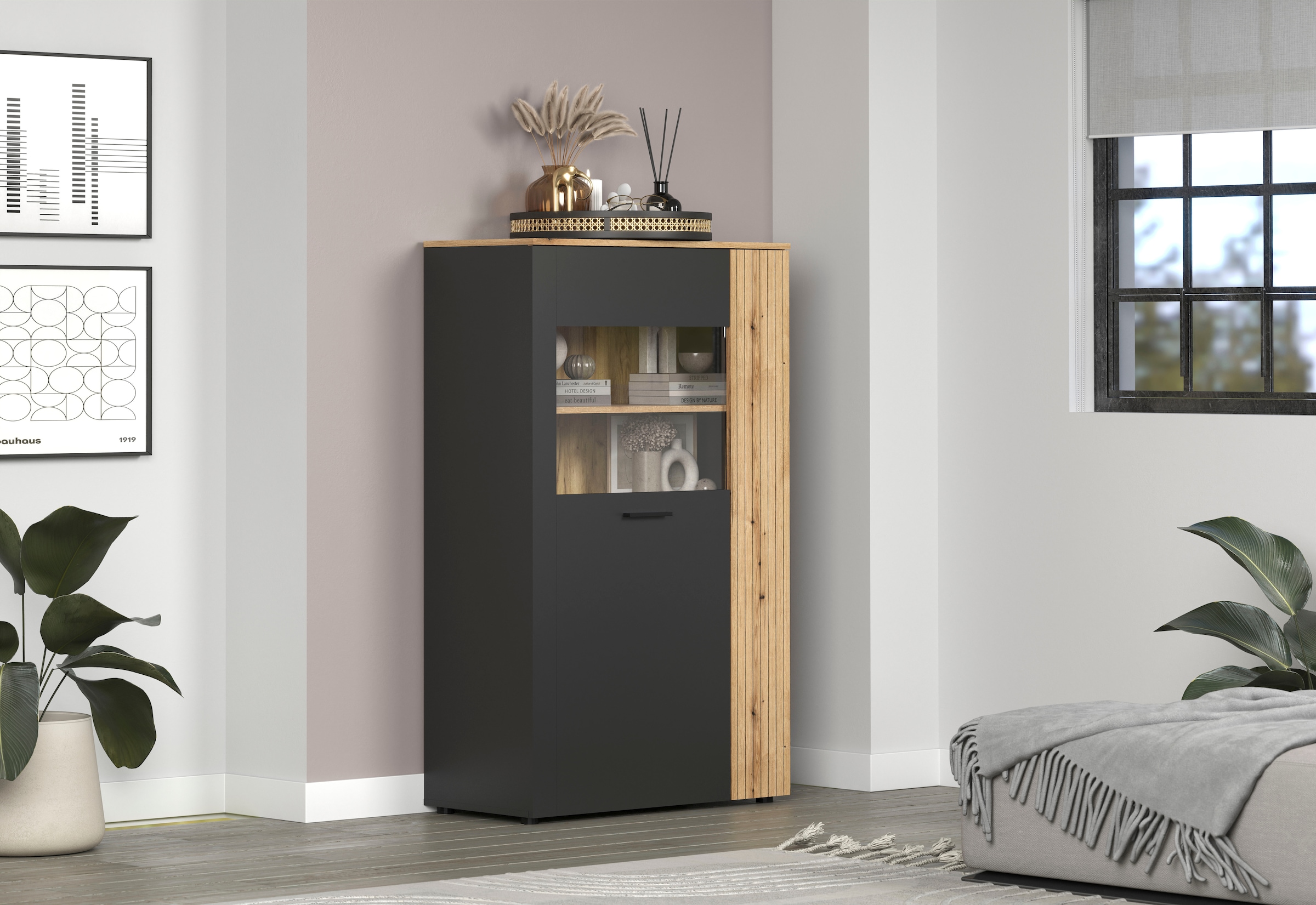Home affaire Highboard »Estepona« 1 Stk. tlg. Highboard mit 2 Türen - (B/T/H) 90/42/146 cm