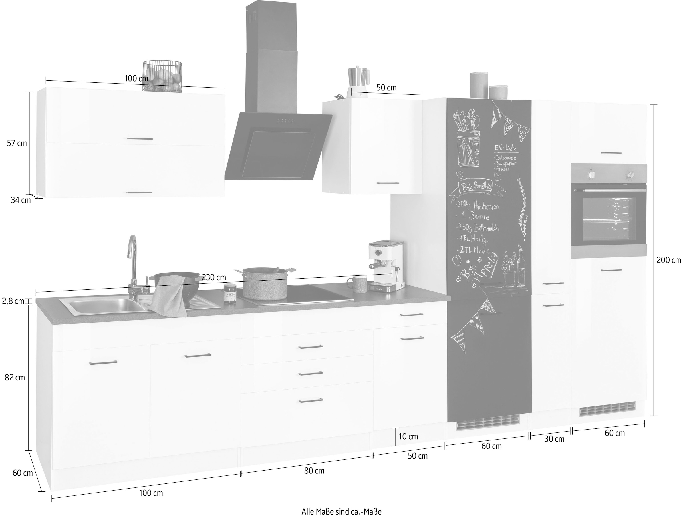 KOCHSTATION Küchenzeile »KS-Trier« mit E-Geräten, Breite 380 cm