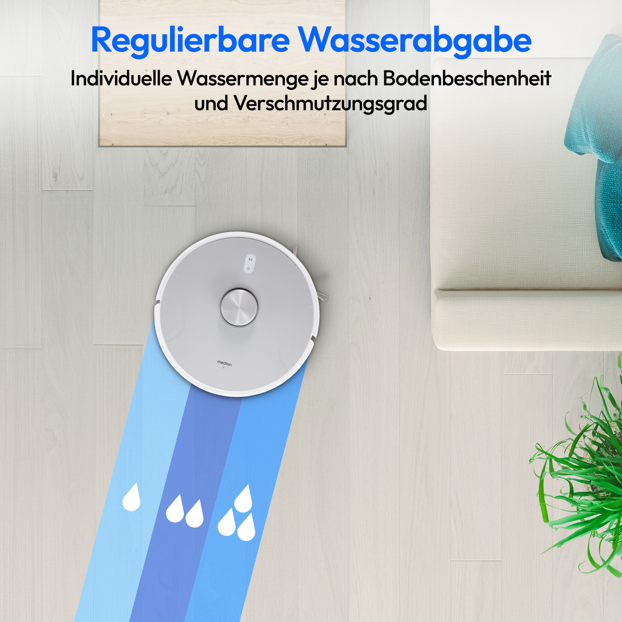 Medion® Saugroboter »X42 SW+ mit Absaugstation, 8.000 Pa Saugleistung, 240min Laufzeit«, Nass- und Trocken Saugroboter, Teppicherkennung, Lasernavigation