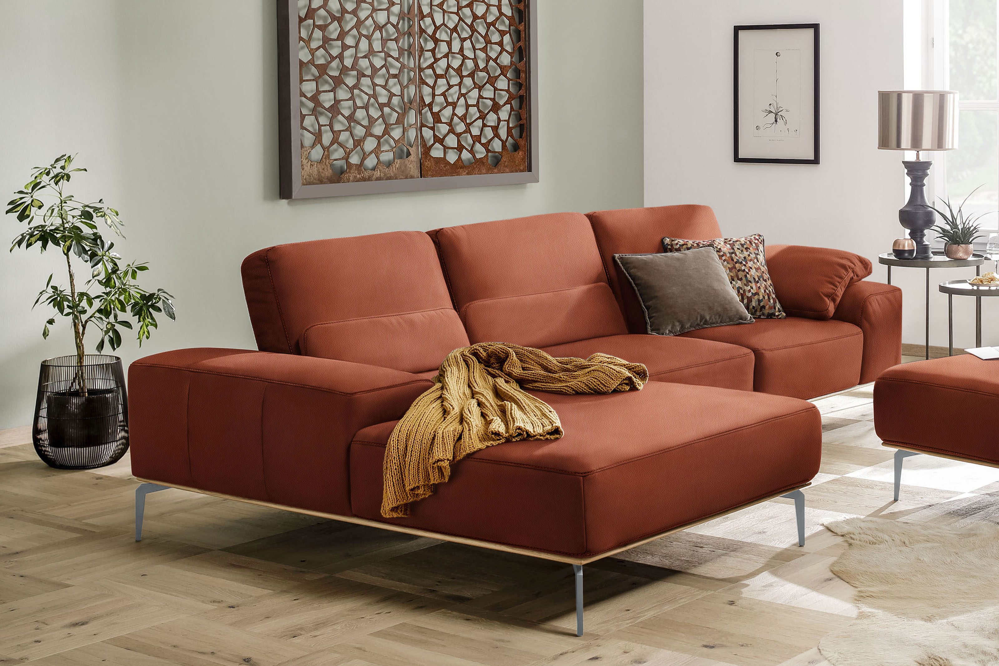 W.SCHILLIG Ecksofa "run, Designsofa mit tollem Sitzkomfort, bequem, L-Form" mit elegantem Holzsockel, Füße in Silber matt, Breite 319 cm