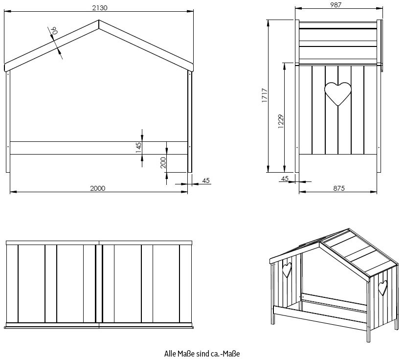 Vipack Hausbett »Amori«, (Made in Europe), Liegefläche 90 x 200 cm, wahlweise mit und ohne Rückwandpaneel