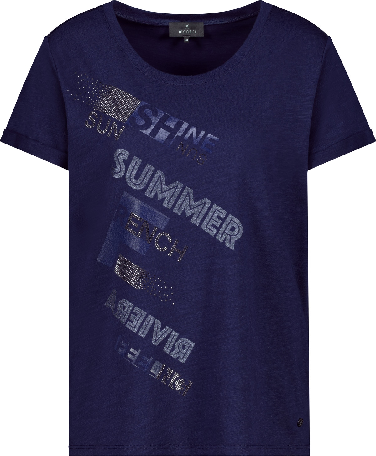 Monari T-Shirt »Shirt Basic Schmuckschrift«, Mit Rundhalsausschnitt