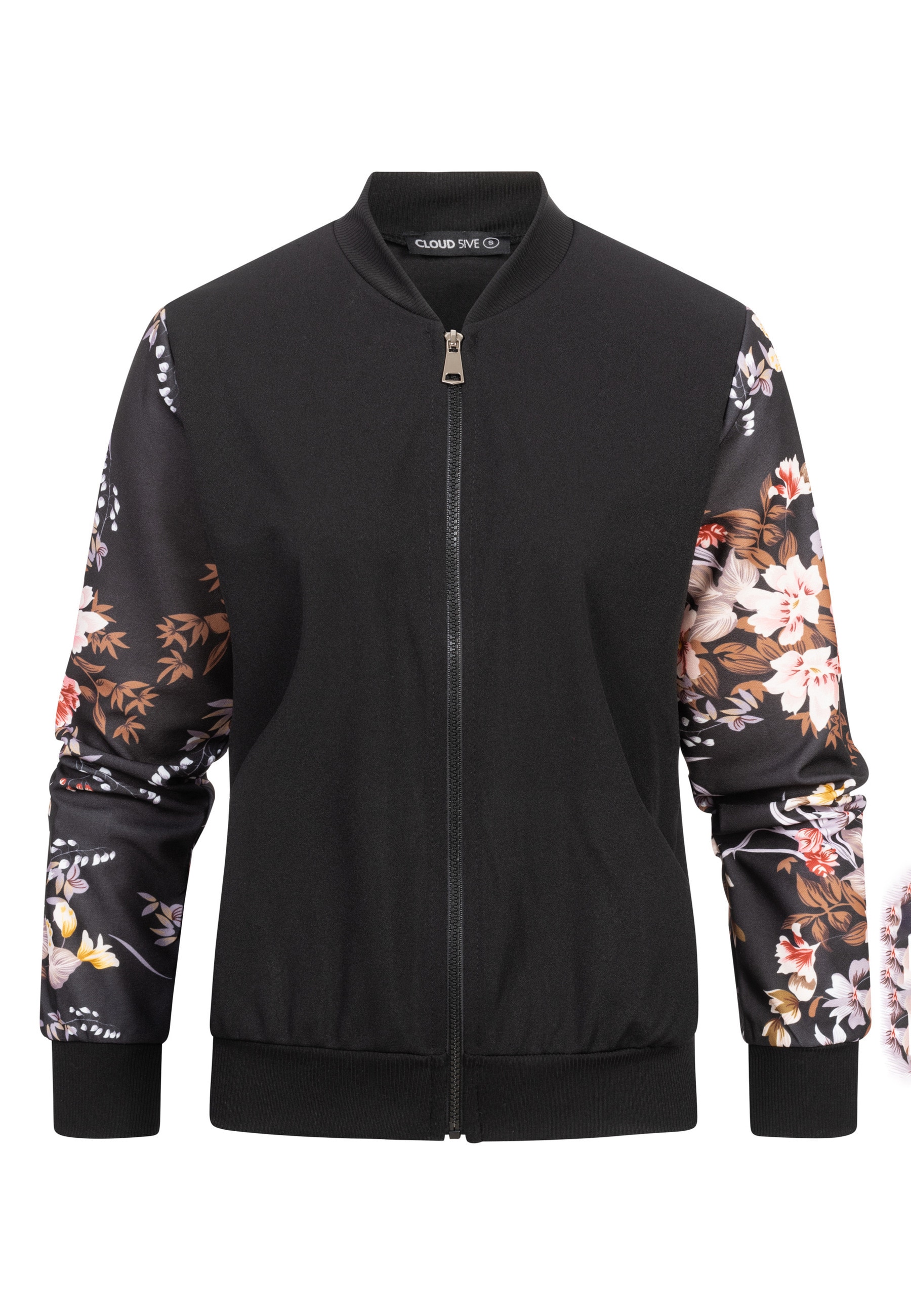 CLOUD 5IVE Bomberjacke "CLOUD 5IVE Blouson with Flower Print Sleeves" 1 Stk. tlg. ohne Kapuze