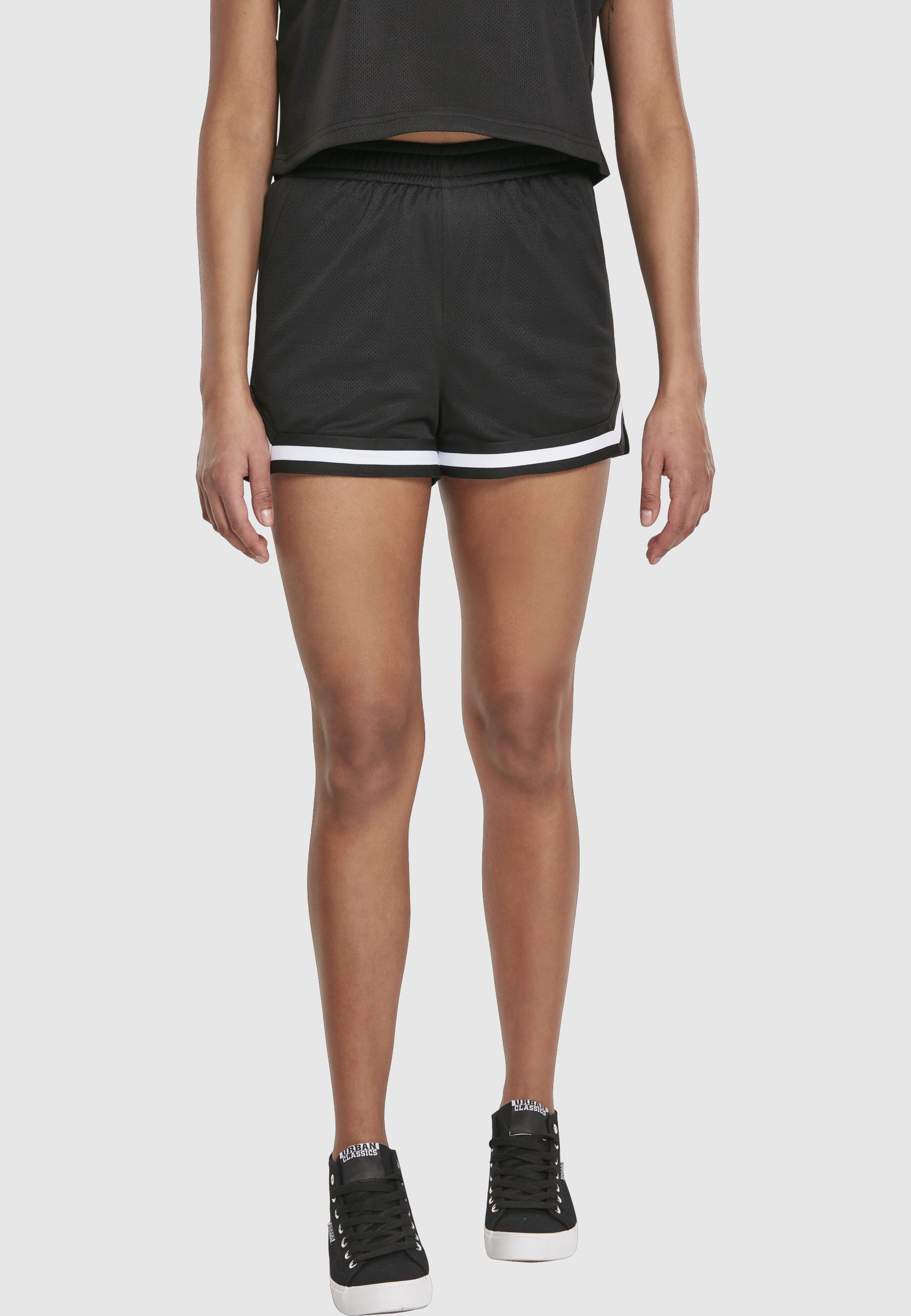 URBAN CLASSICS Stoffhose »Urban Classics Damen Ladies Stripes Mesh Hot Pants«