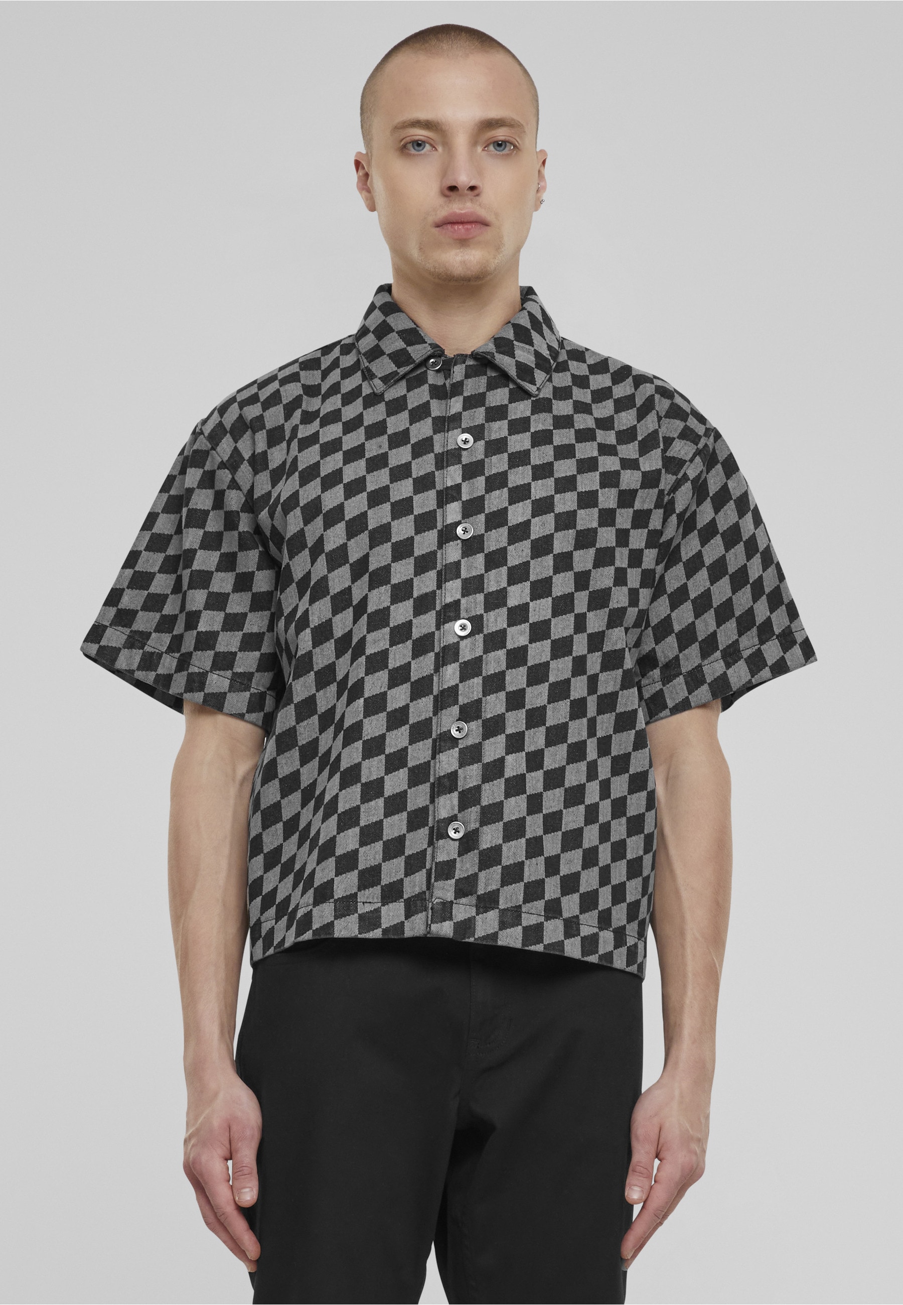 URBAN CLASSICS Langarm-Poloshirt »Urban Classics Laser Check Printed Boxy Shirt« 1 Stk.