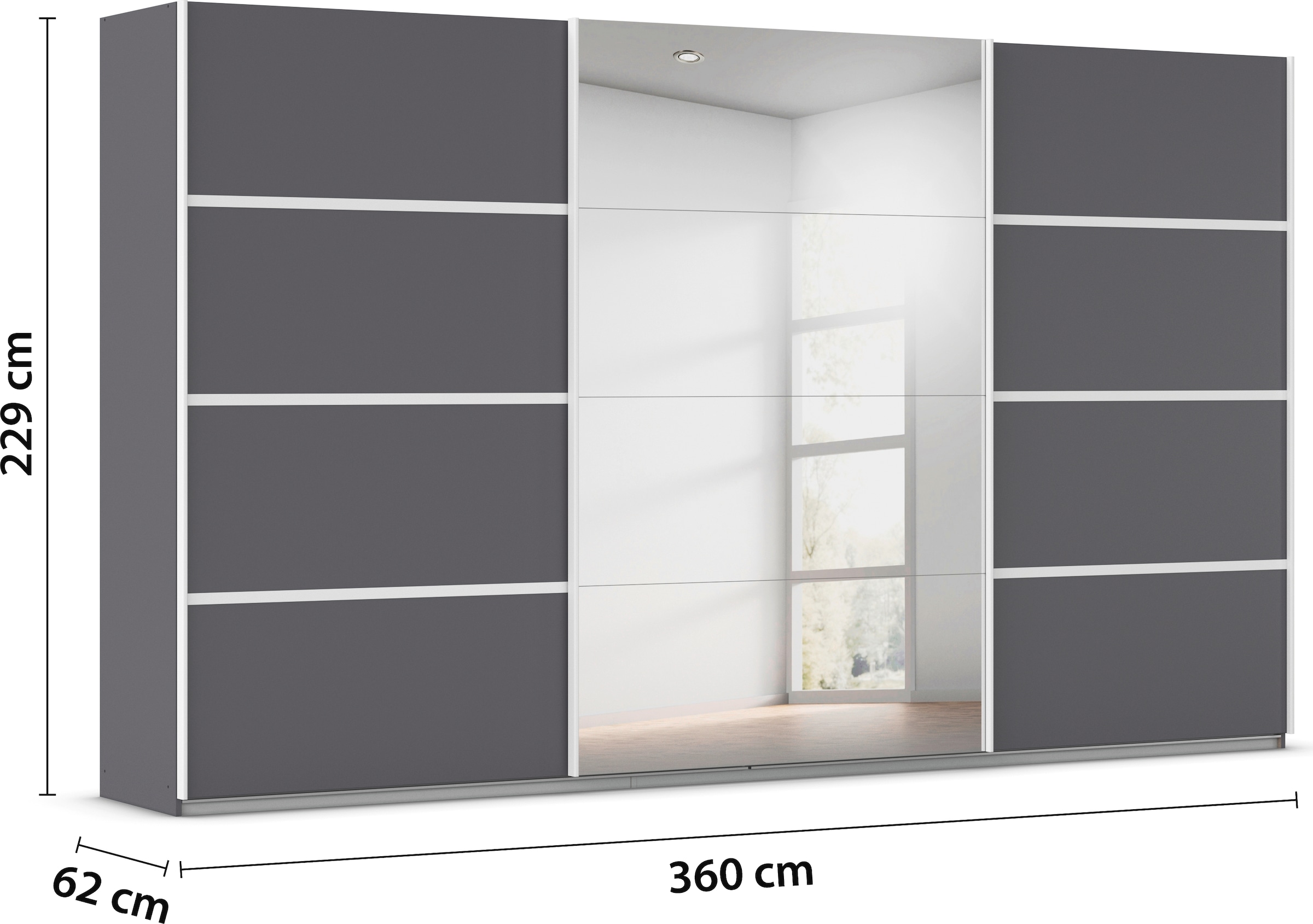 rauch Kleiderschrank »Schwebetürenschrank OTTO´s Choice Garderobe Schrank TOP ANGEBOT Avola«, (in 3 verschiedenen Ausstattungen BASIC/CLASSIC/PREMIUM inkl. Spiegel), mit eleganten Zierleisten in Chrom, Schwarz oder Weiß MADE IN GERMANY