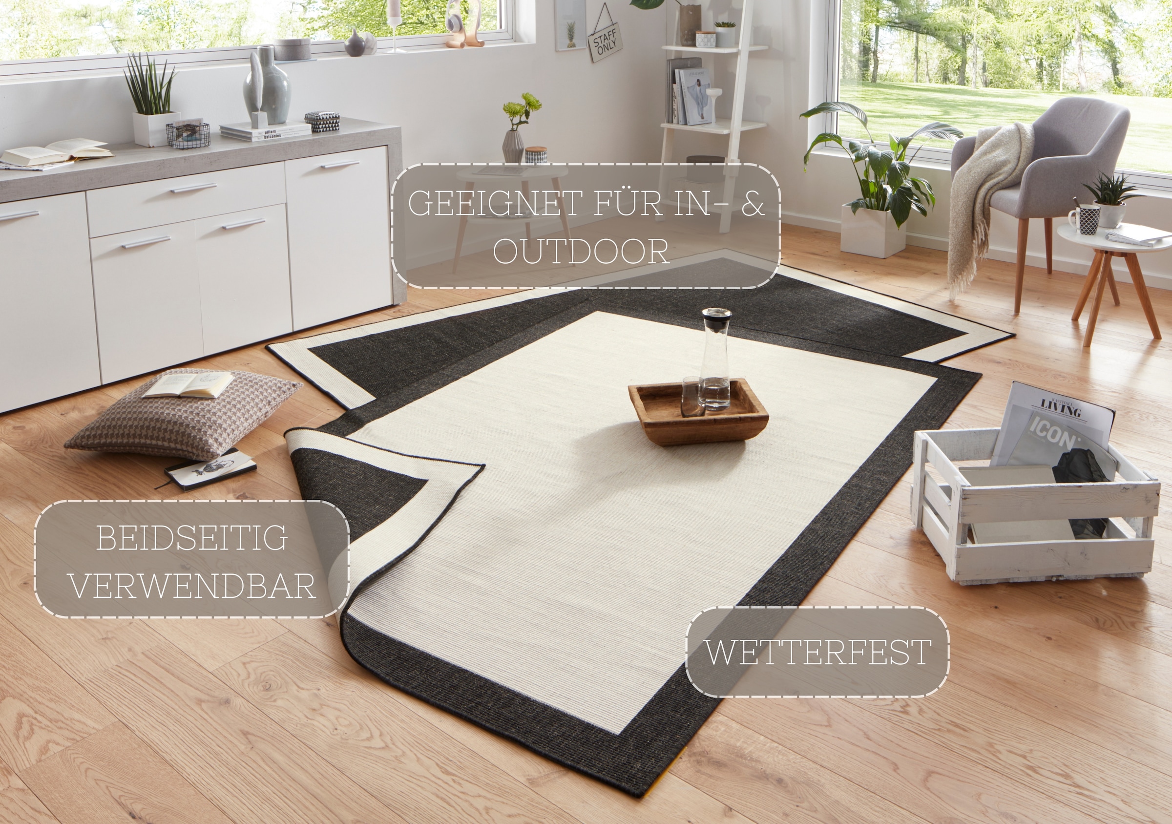 NORTHRUGS Teppich »Panama Wendeteppich«, rechteckig, 5 mm Höhe, In-& Outdoor, Wetterfest, Balkon, Läufer, Wohnzimmer, Wasserfest