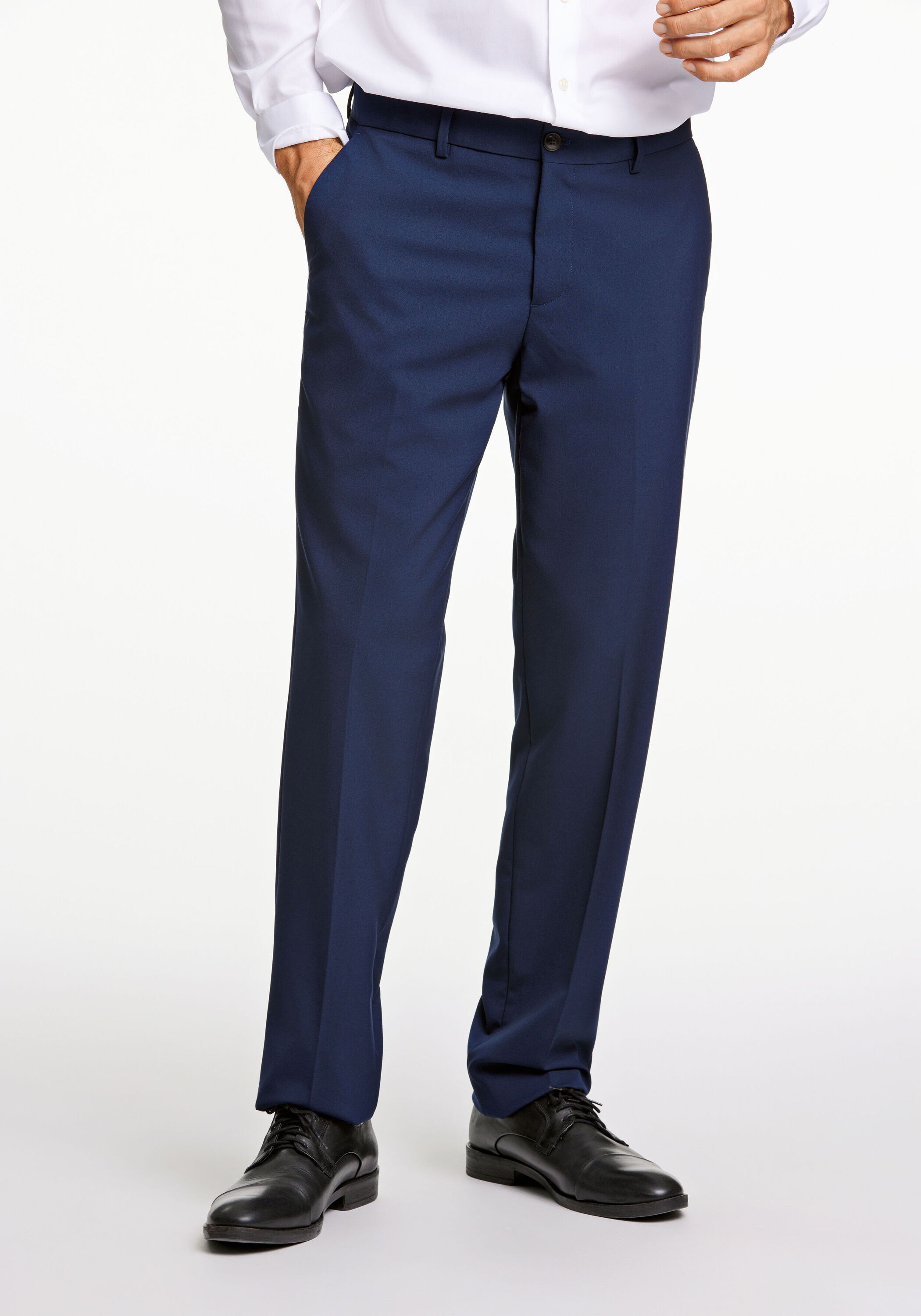 Anzughose LINDBERGH "Anzughose Modern Fit", Herren, Gr. 46, blau (dk blau mel), Obermaterial: 67% Polyester, 28% Viskose, 5% Elasthan; Futter: 98% Polyester, 2% Elasthan, unifarben, normal, Hosen Anzughose