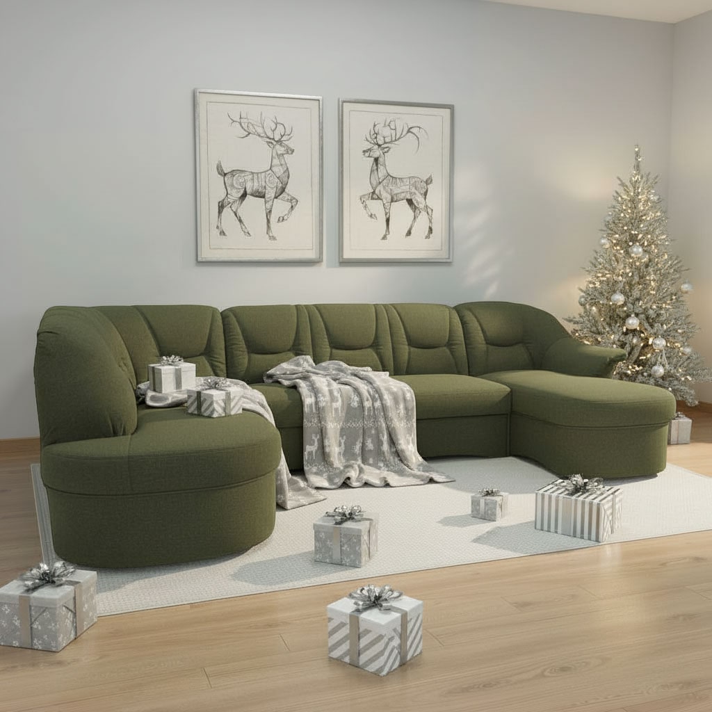 DOMO collection Wohnlandschaft »Sarafina, zeitlos und komfortabel, optional mit Federkern, U-Form« wahlweise mit Bettfunktion