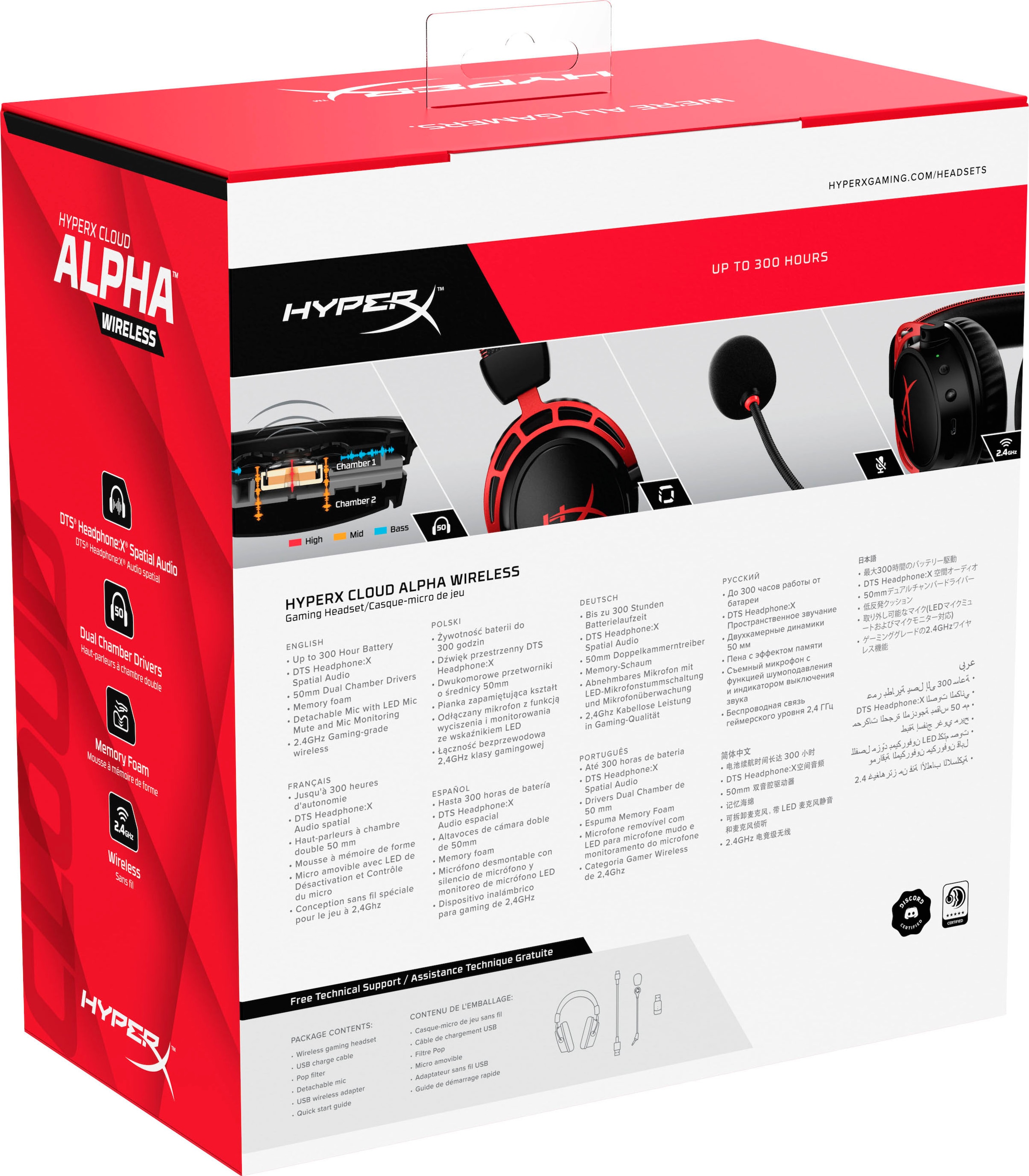 HyperX Gaming-Headset »Cloud Alpha Wireless«, LED Ladestandsanzeige-Rauschunterdrückung-Mikrofon abnehmbar