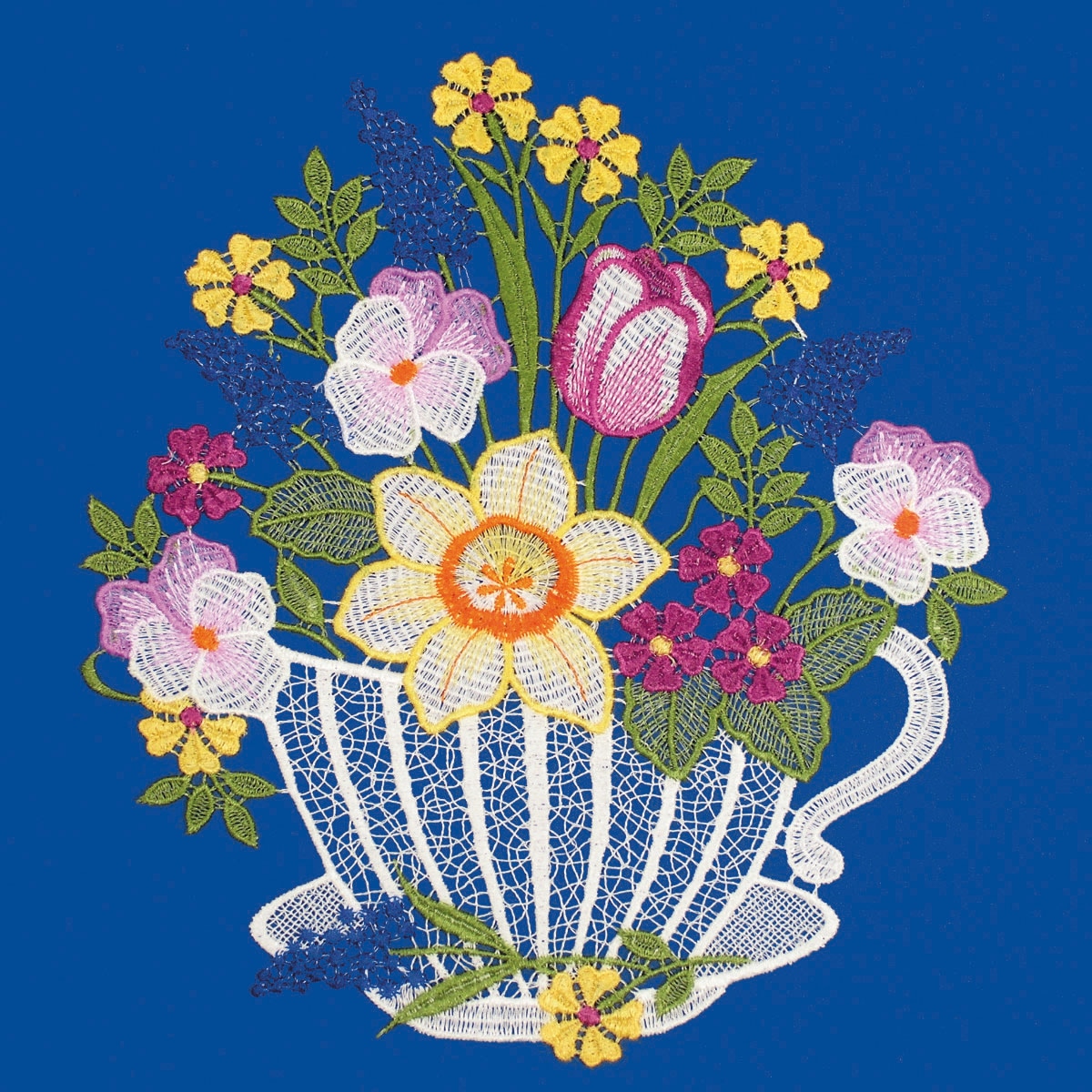 W. Reuter & Sohn - Plauener Spitze® Fensterbild »Fensterbild "Kaffeetasse" farbig«