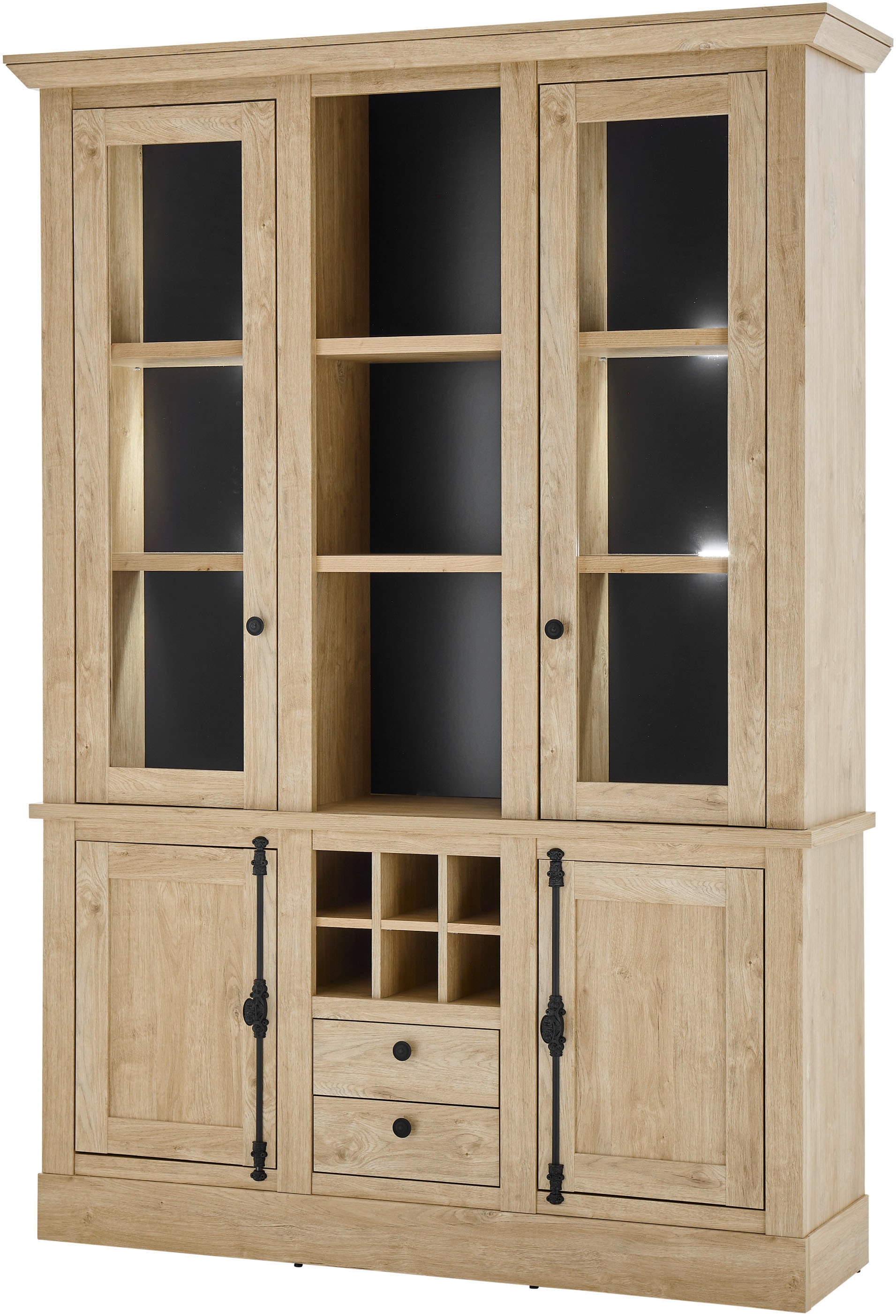 Home affaire Vitrine »Cornwall, Hochschrank im Landhausstil, Glasvitrine, Eiche Dekor«, (1 St.), Metallgriffe, 147 cm breit, viel Stauraum, in zwei Größen verfügbar