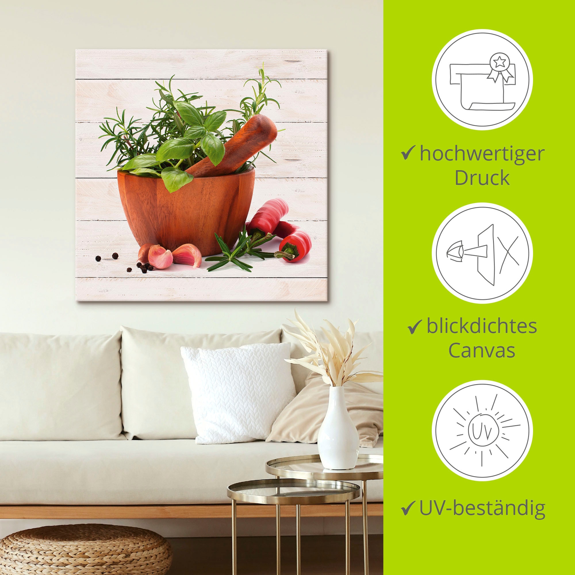 Artland Wandbild »Frische Kräuter und Gewürze«, Arrangements, (1 St.), als Leinwandbild, Wandaufkleber in verschied. Größen