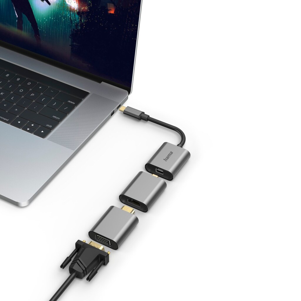 Hama Computer-Adapter »USB-C Multiport Adapter Set 6 in1, USB-C, Mini DisplayPort, HDMI, VGA«, USB-C-Mini DisplayPort zu HDMI-VGA-Mini DisplayPort