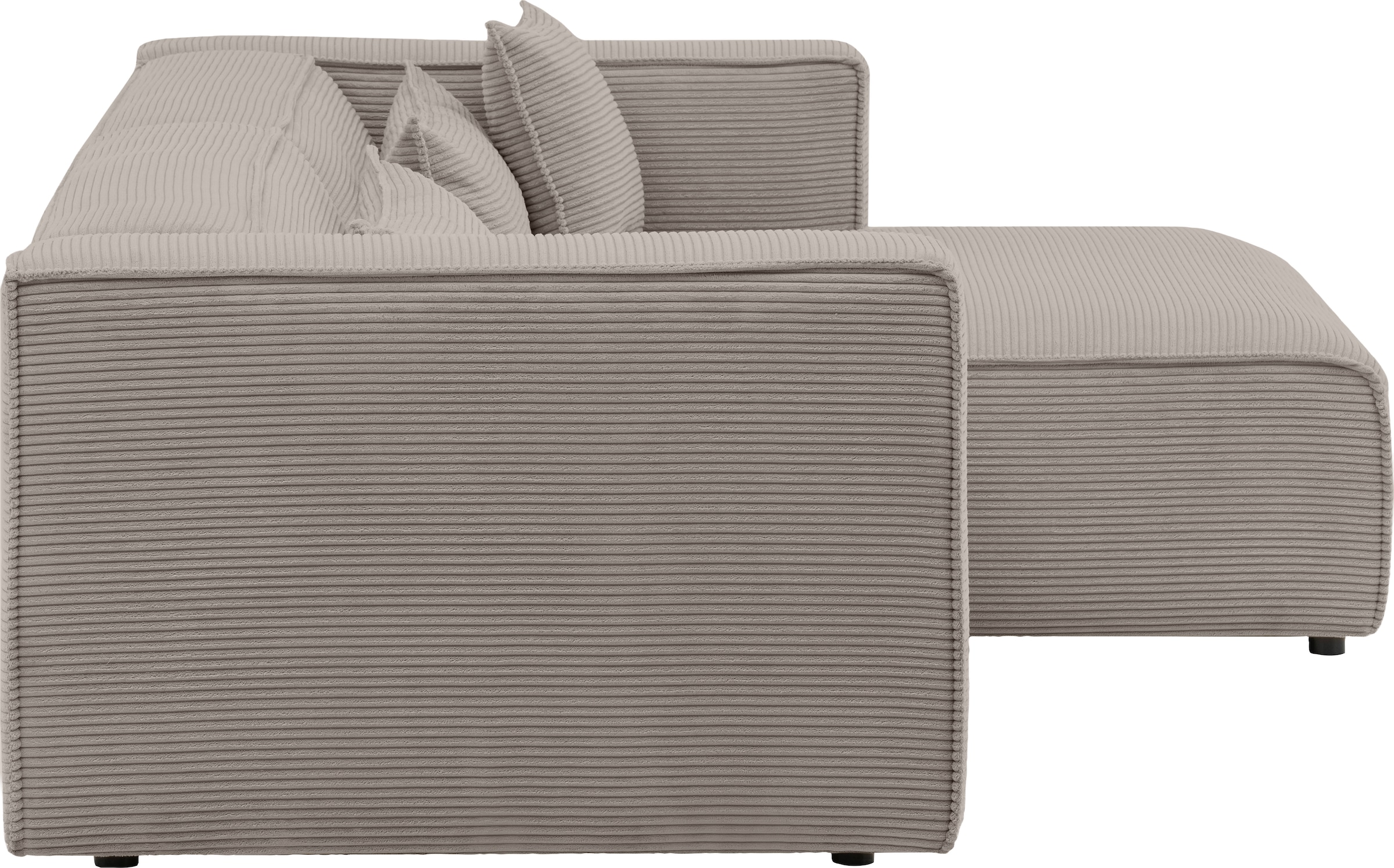 LeGer Home by Lena Gercke Ecksofa »PIARA mit Kedernaht, Cord, Leinenoptik o. Strukturstoff, Couch, L-Form«, wahlweise Ottomane rechts/links, schwarze Füße, bequemer Sitzkomfort