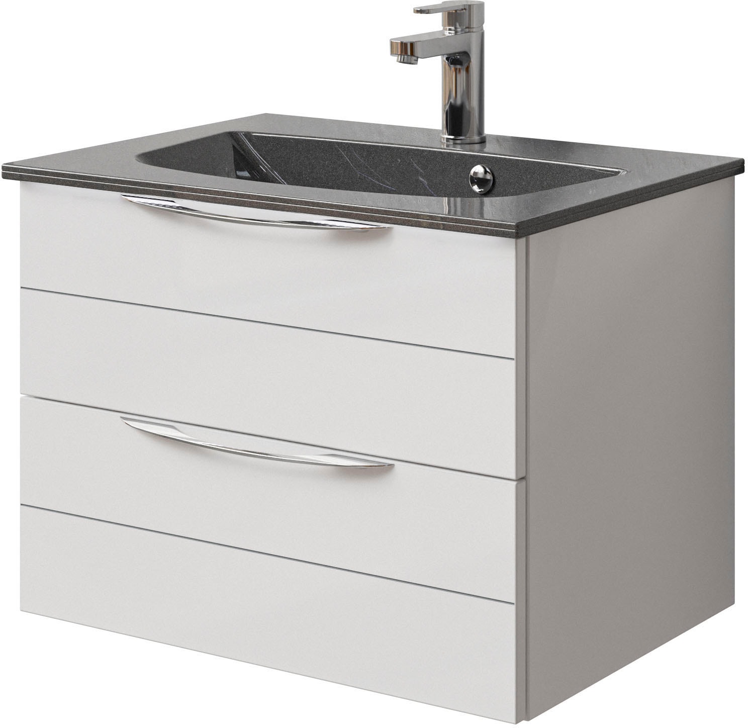 Saphir Badmöbel-Set »Serie 6025 2-teilig Mineralmarmor-Waschtisch mit LED-Spiegelschrank«, (2 St.), Waschplatz 67 cm breit, 2 Schubladen, 2 Spiegel-Türen, inkl Türdämpfer