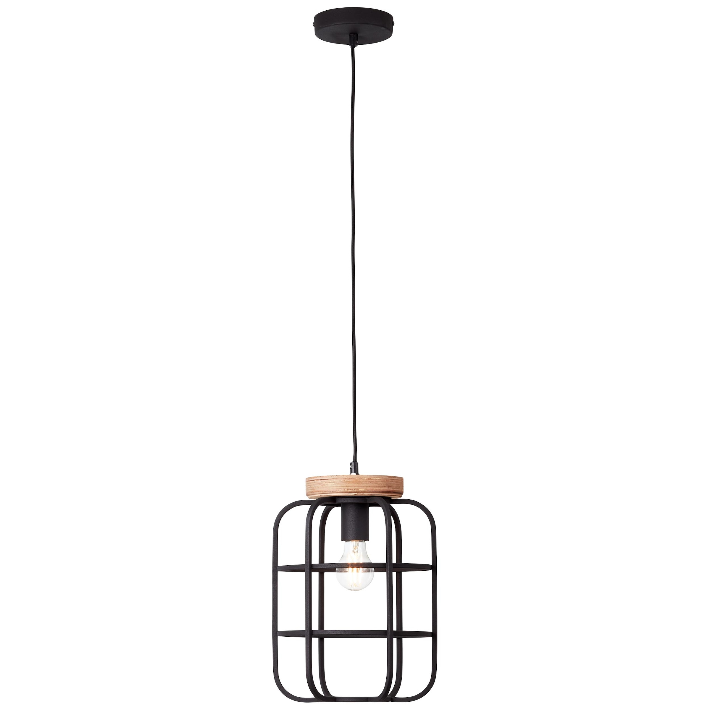 Brilliant Pendelleuchte »Gwen«, 1 flammig, Leuchtmittel E27 | ohne Leuchtmittel, 147 cm Höhe, Ø 25 cm, E27, Metall/Holz, antik holz/schwarz korund