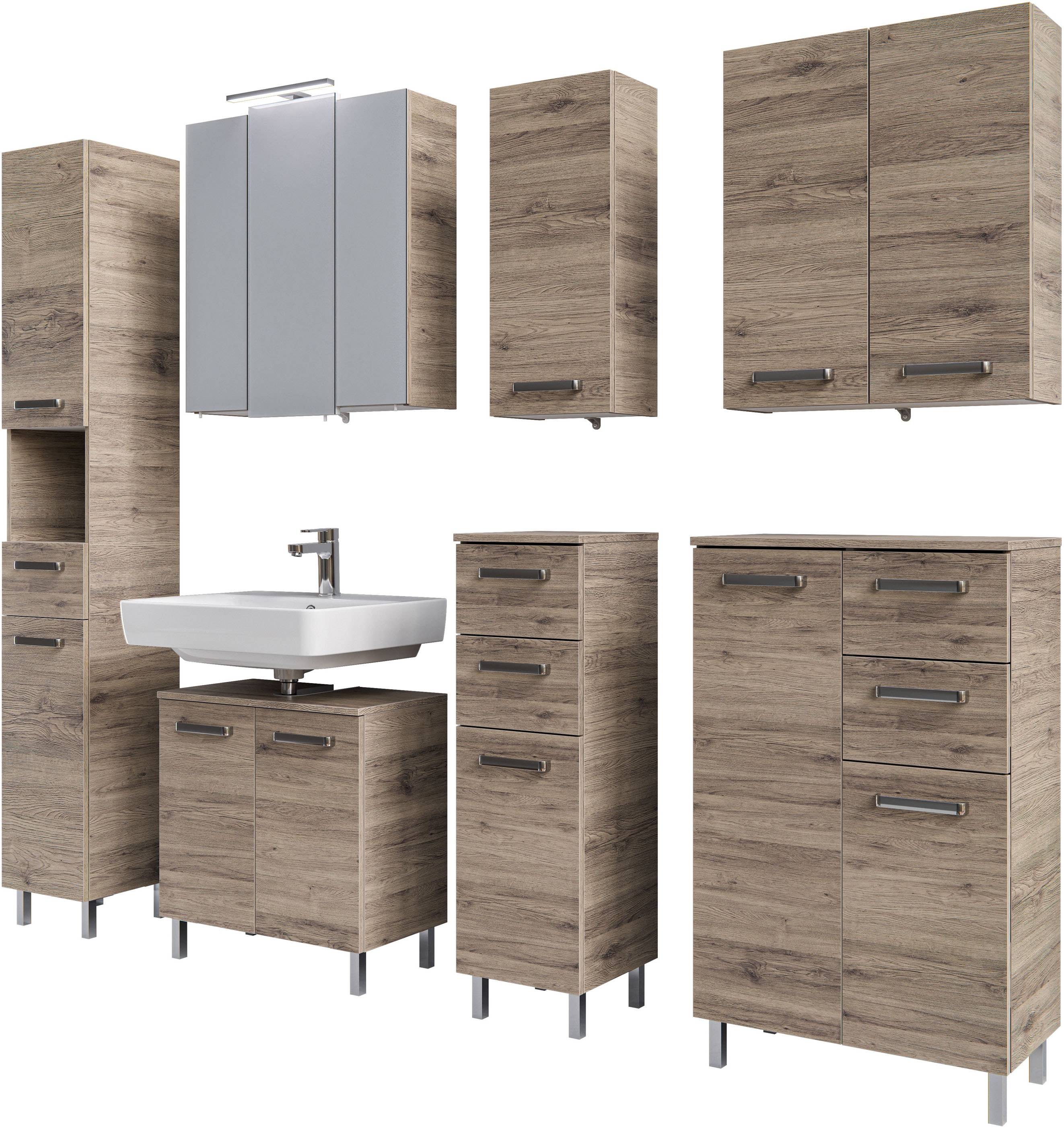 Saphir "7-teilig, mit Spiegelschrank" Set, 7 Stk. tlg.