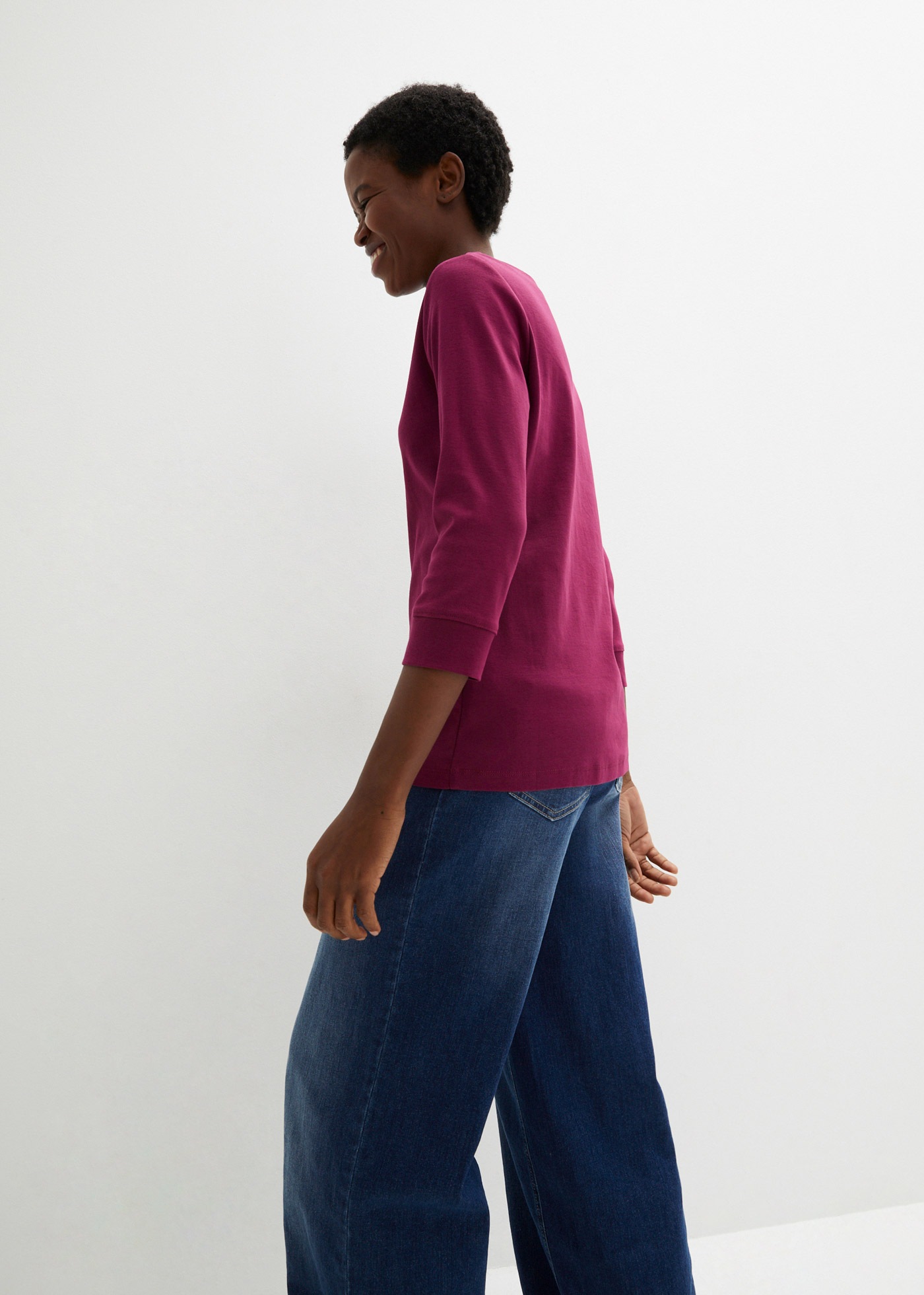 bonprix Langarmshirt mit 3/4-Arm, U-Boot-Ausschnitt, bequeme Passform, aus günstig online kaufen