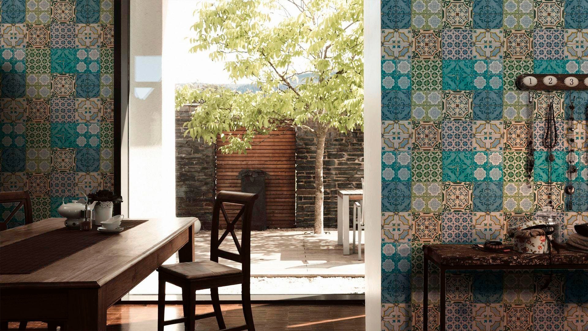 living walls Vliestapete »Authentic Walls«, matt-gemustert-mehrfarbig-Motiv-ornamental, Moderne Tapete Kinder Metallic Tapeten Wohnzimmer Flur Küche Design
