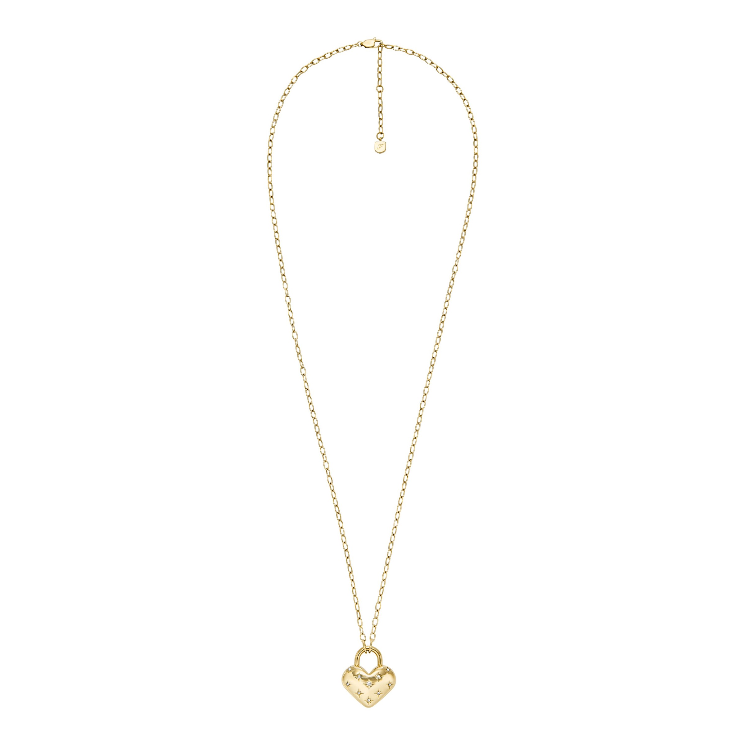Kette mit Anhänger FOSSIL "Schmuck Geschenk Edelstahl SADIE Herz", gold (gelbgoldfarben, kristallweiß), Halsketten, Damen, Edelstahl, L: 71 B: 2,5mm, mit Glasstein, B:2,5mm 3