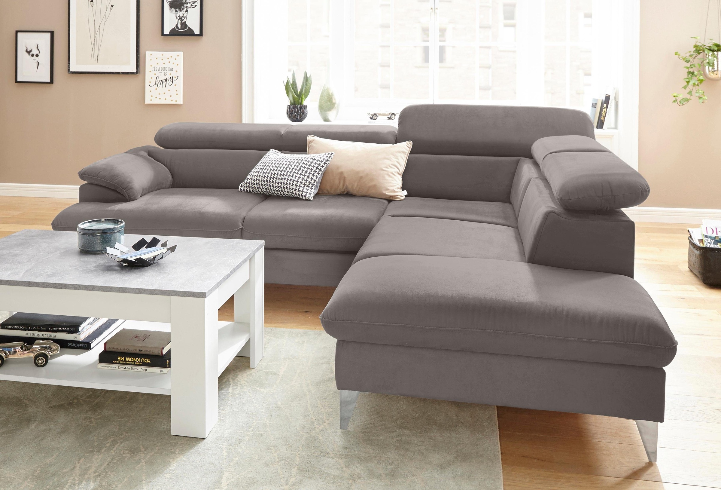 COTTA Polstergarnitur »Caluso«, Set: bestehend aus Ecksofa, Hocker, Ecksofa inkl. Kopfteilverstellung