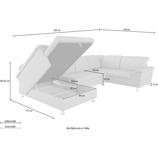 im BAUR Wohnlandschaft DOMO wahlweise XXL-Format, | Bettfunktion, »Franzi«, collection Bettkasten kaufen mit