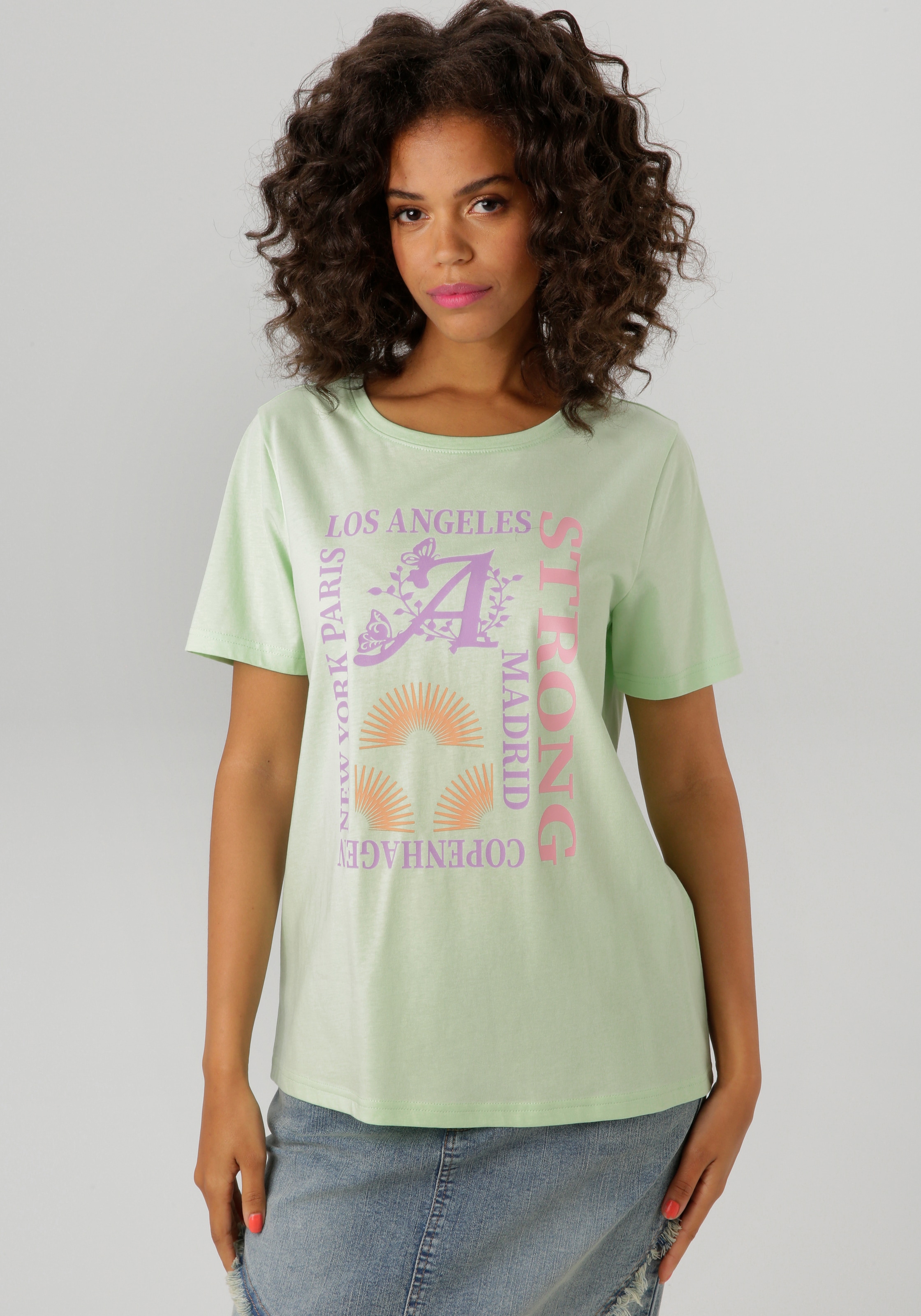 Aniston CASUAL T-Shirt, mit farbharmonischen Frontprint aus Foliendruck - NEUE KOLLEKTION
