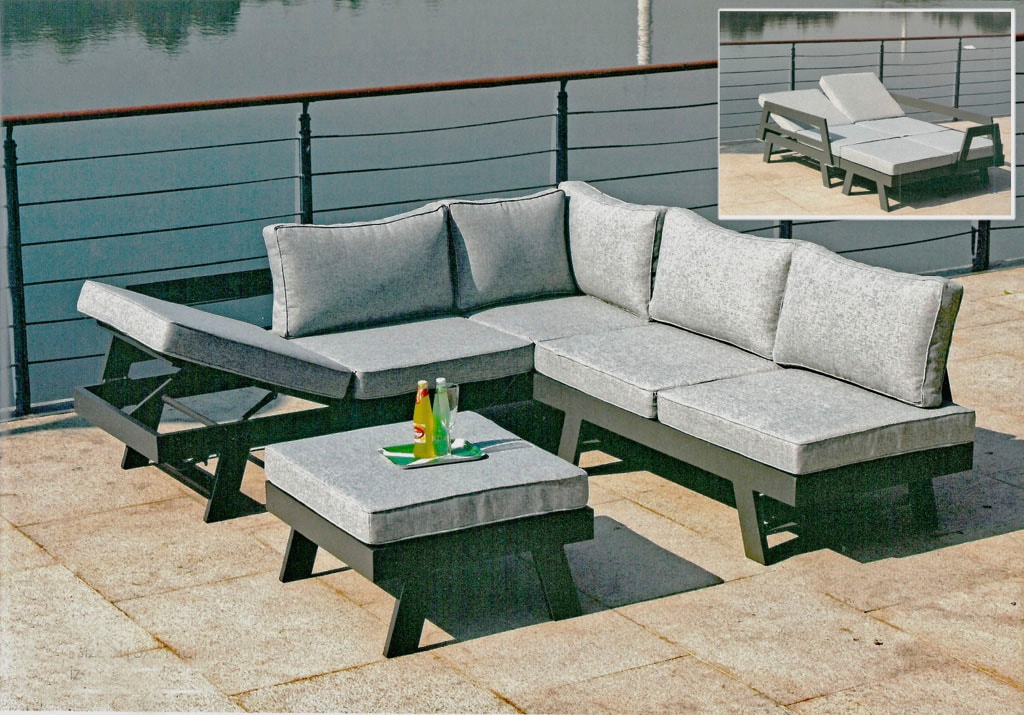 Garden Pleasure Gartenlounge-Set "DONNA", (1x Eckbank, 1 Tisch/Hocker), inkl. Auflagen